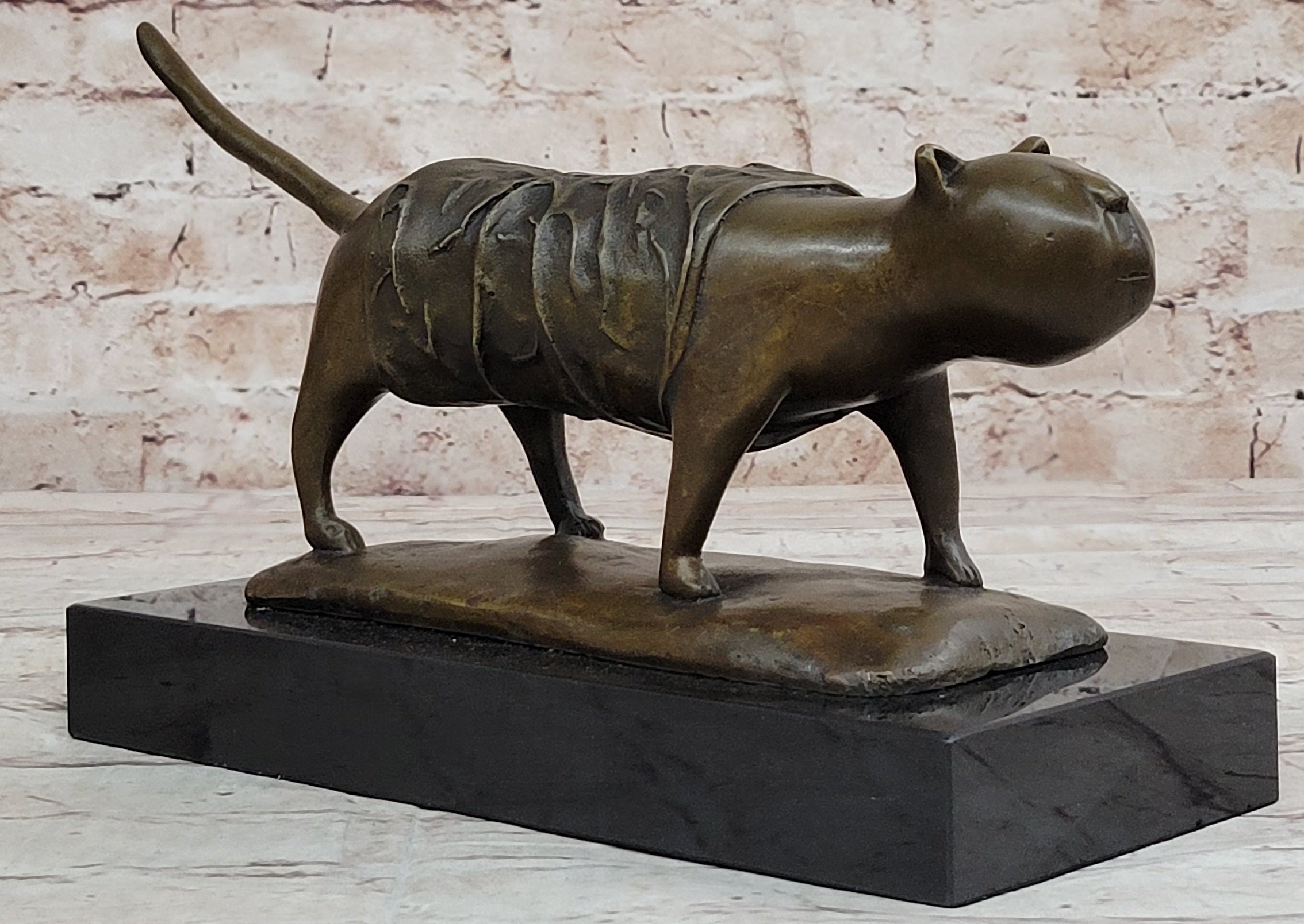 Bronze Metal Cat Sculpture Statue Figure on Marble Base after Fernando Botero