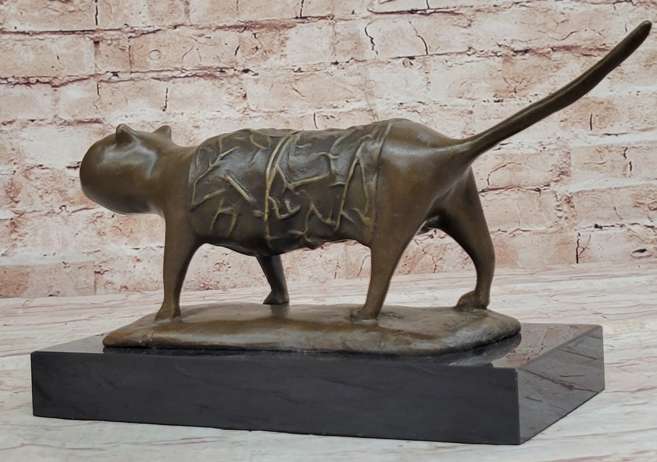 Bronze Metal Cat Sculpture Statue Figure on Marble Base after Fernando Botero