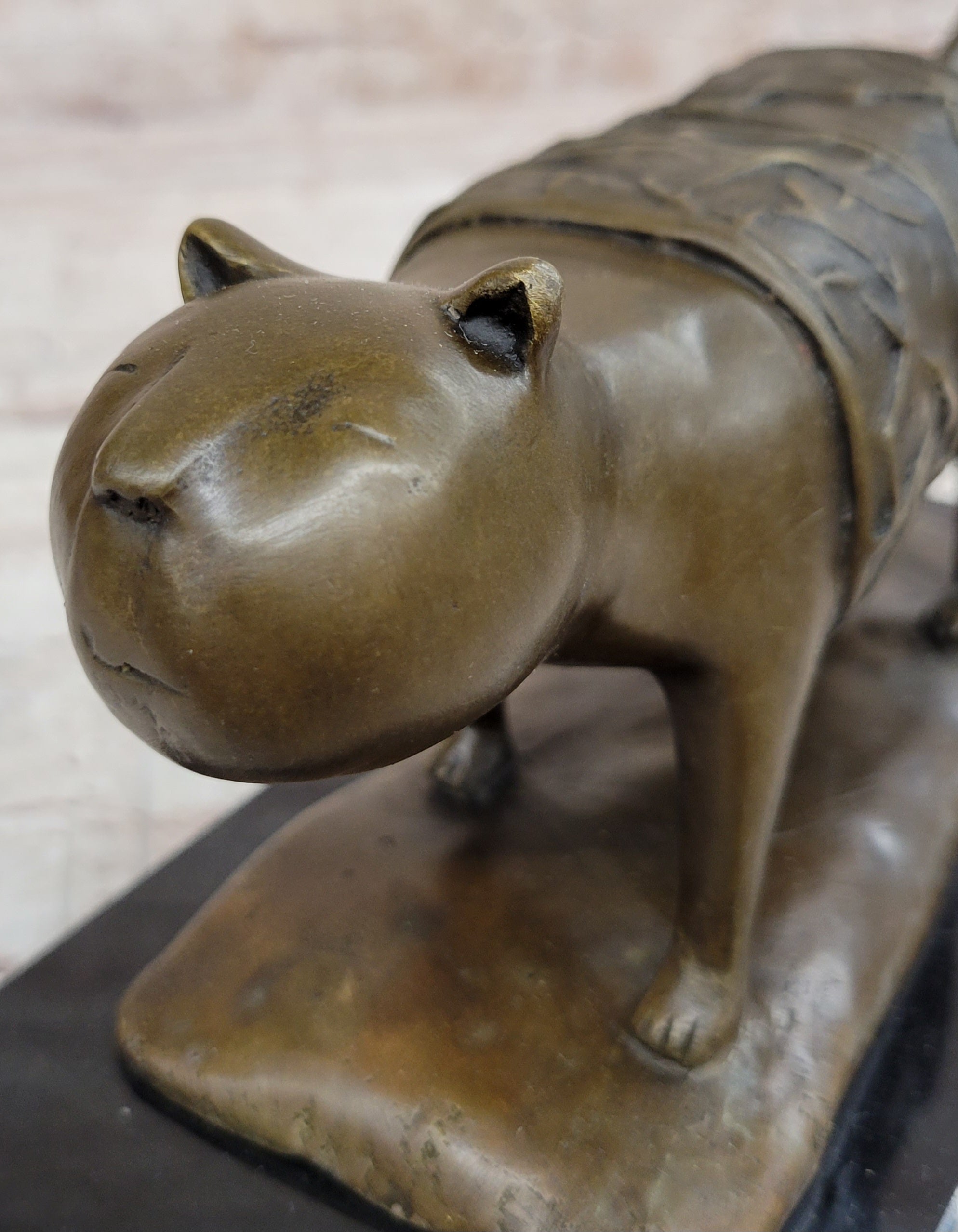 Bronze Metal Cat Sculpture Statue Figure on Marble Base after Fernando Botero