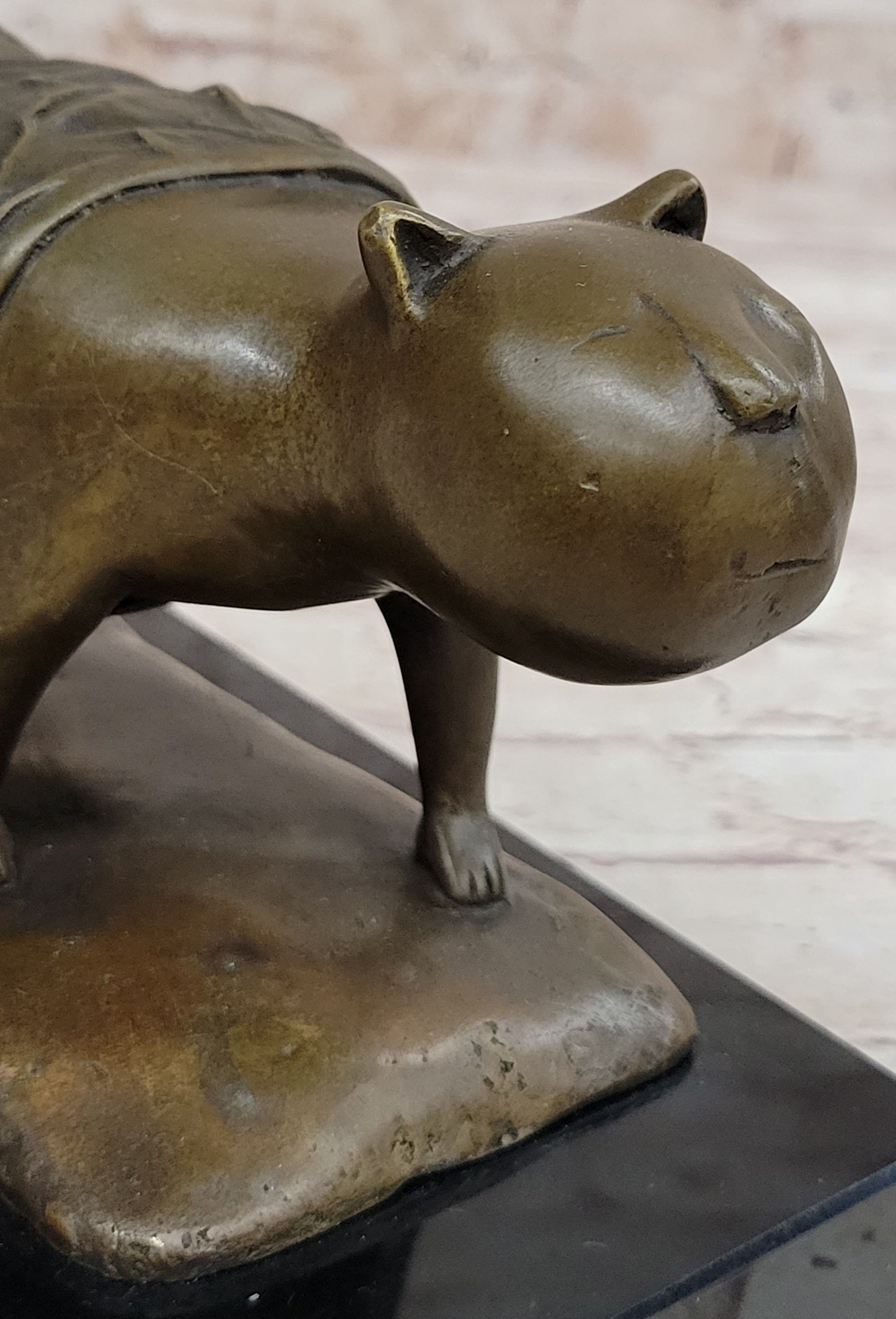Bronze Metal Cat Sculpture Statue Figure on Marble Base after Fernando Botero
