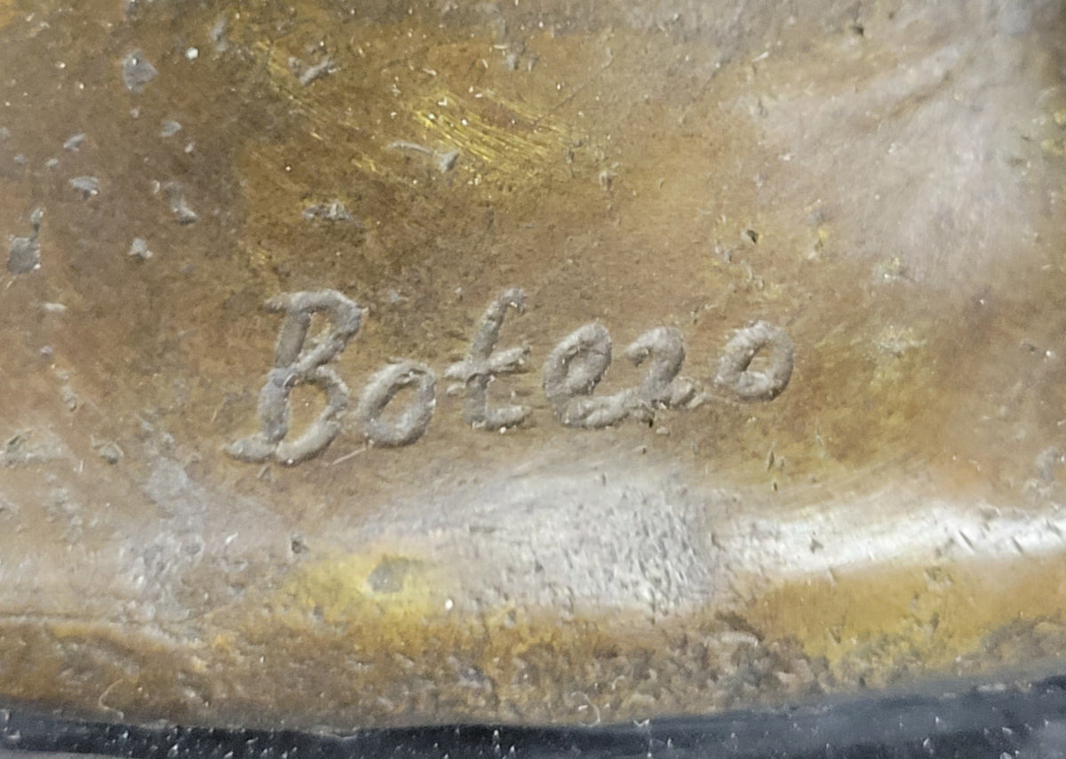 Bronze Metal Cat Sculpture Statue Figure on Marble Base after Fernando Botero