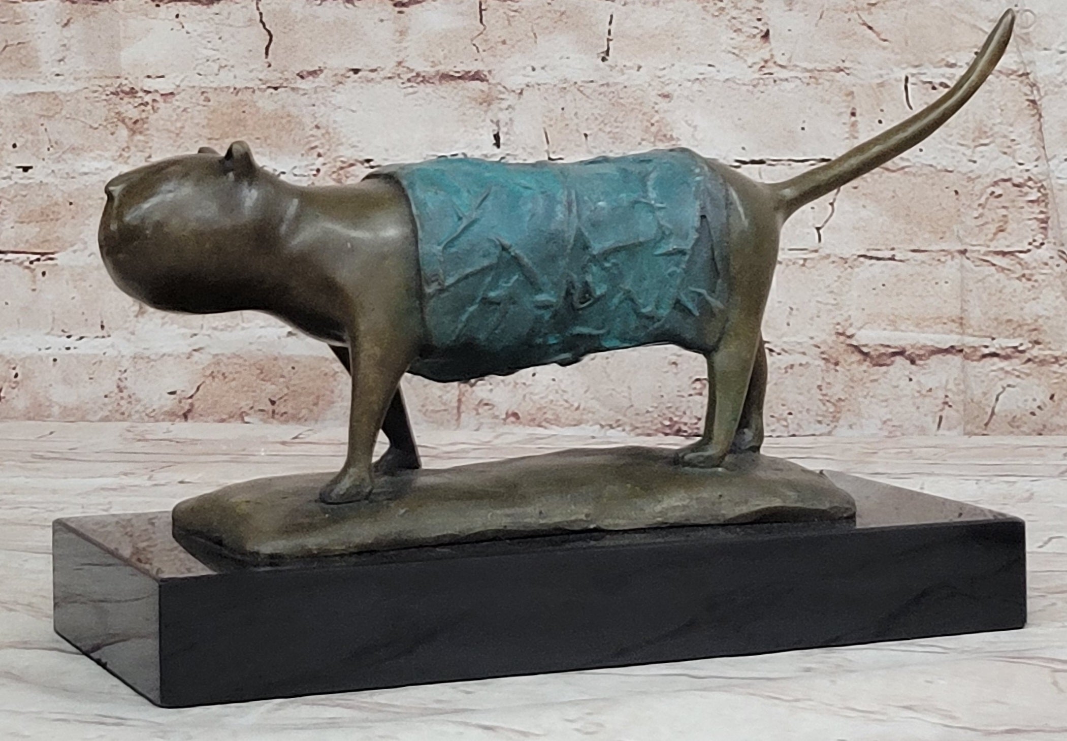 Special Patina Chubby Cat Feline by Botero Genuine Bronze Sculpture Figurine