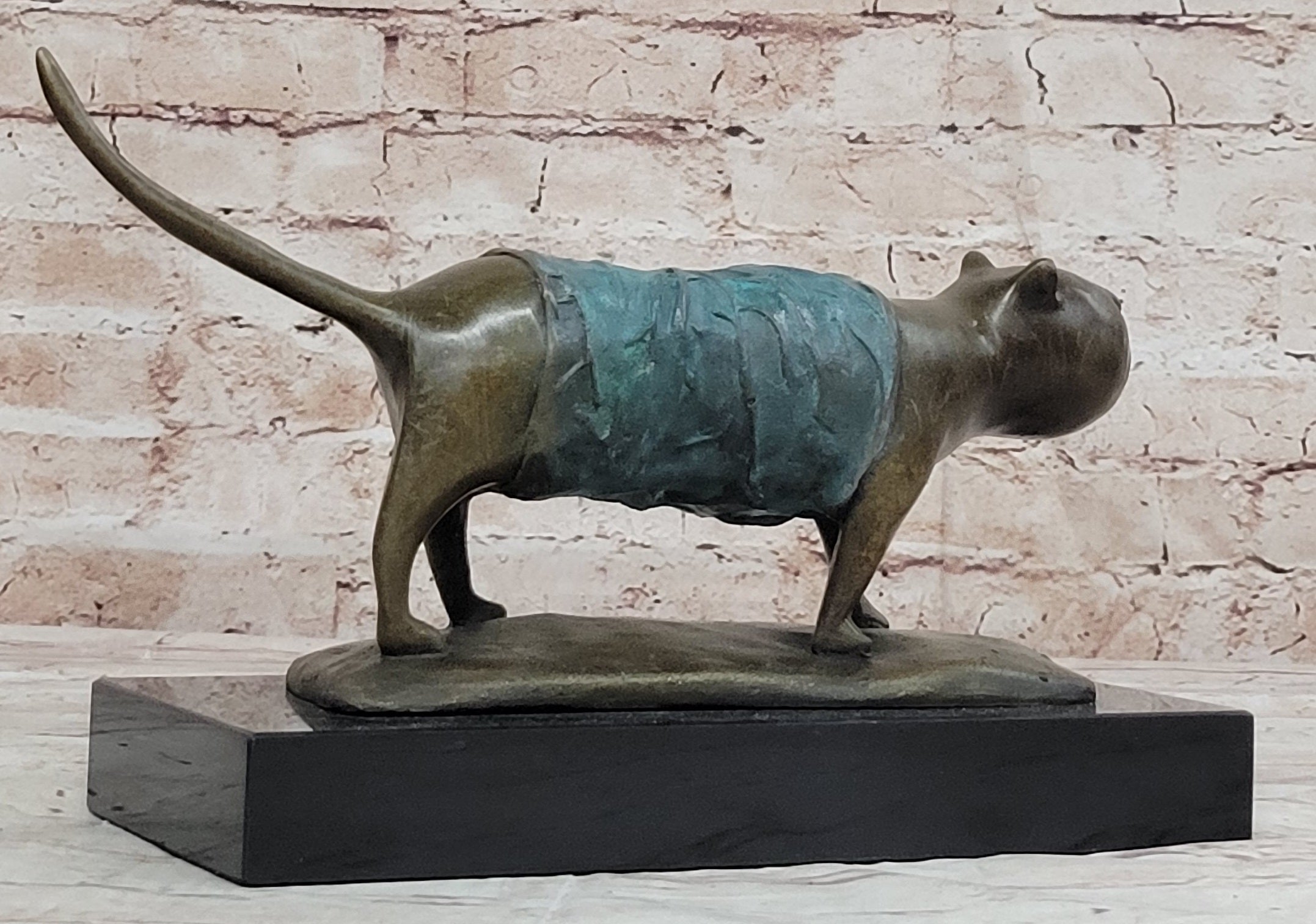 Special Patina Chubby Cat Feline by Botero Genuine Bronze Sculpture Figurine