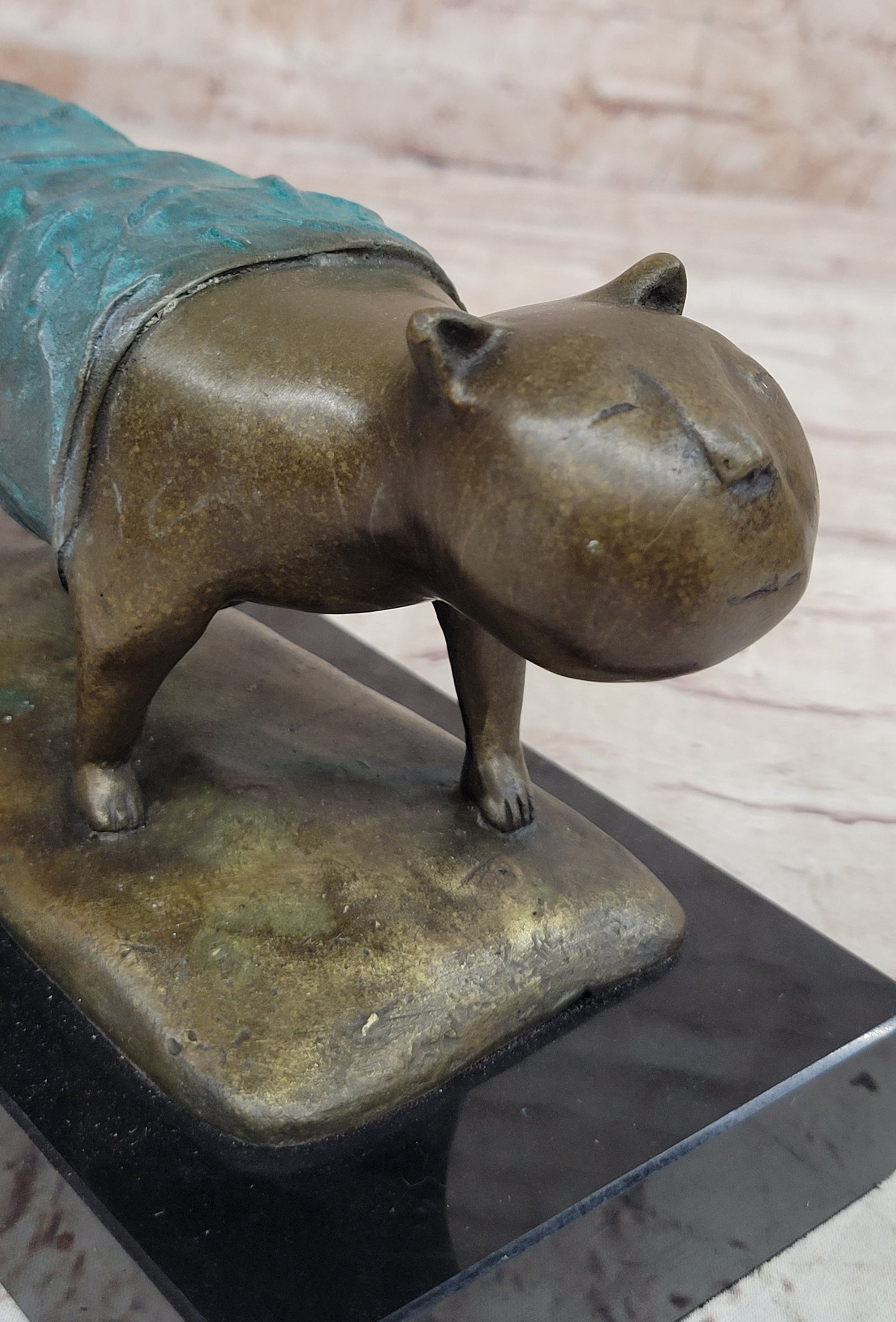 Special Patina Chubby Cat Feline by Botero Genuine Bronze Sculpture Figurine