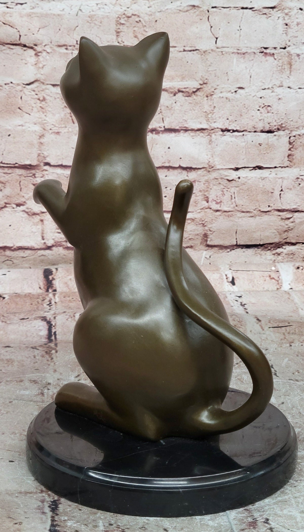 Modern Stylized Bronze Cat Sculpture Sitting Upright on Polished Marble Base