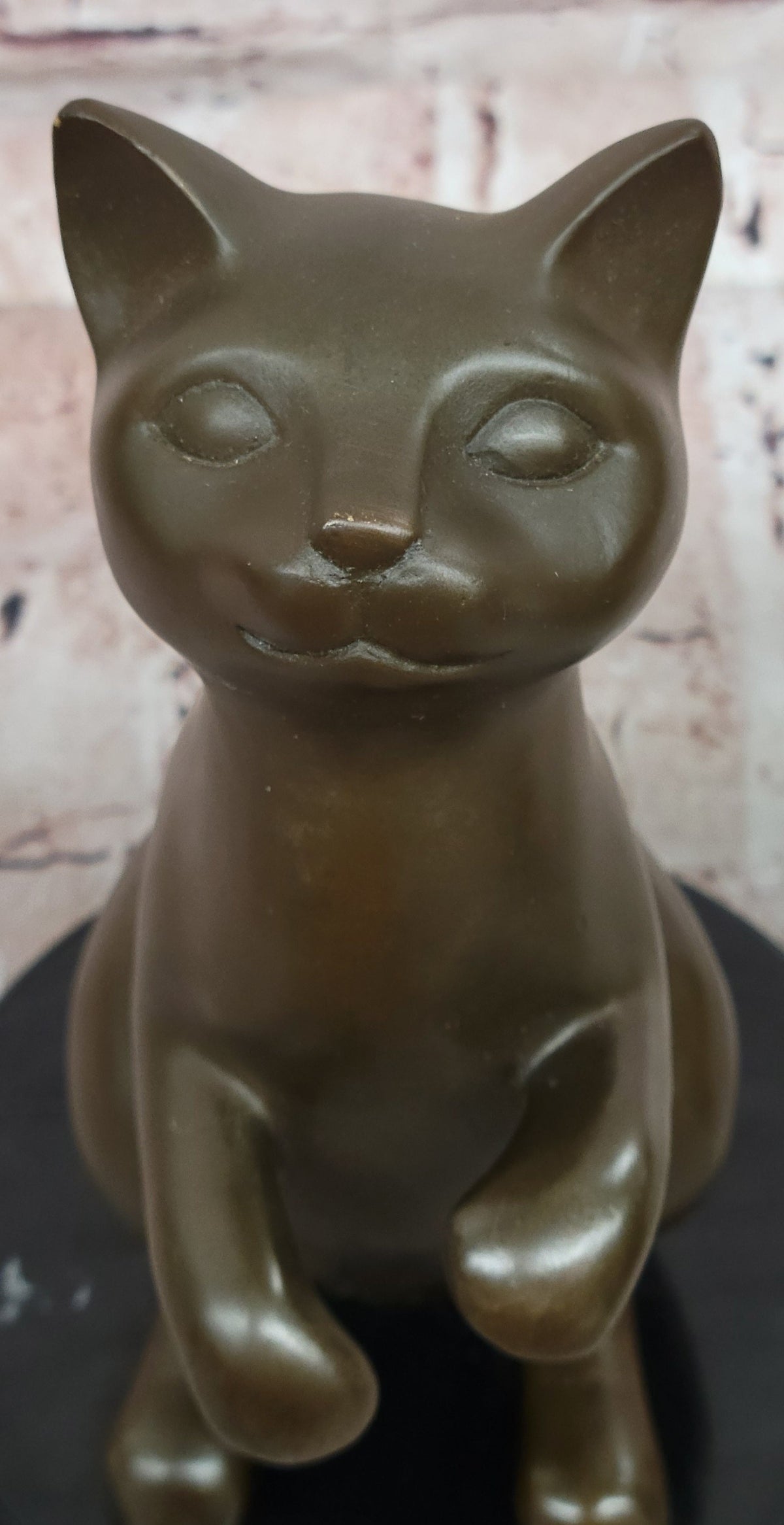 Modern Stylized Bronze Cat Sculpture Sitting Upright on Polished Marble Base