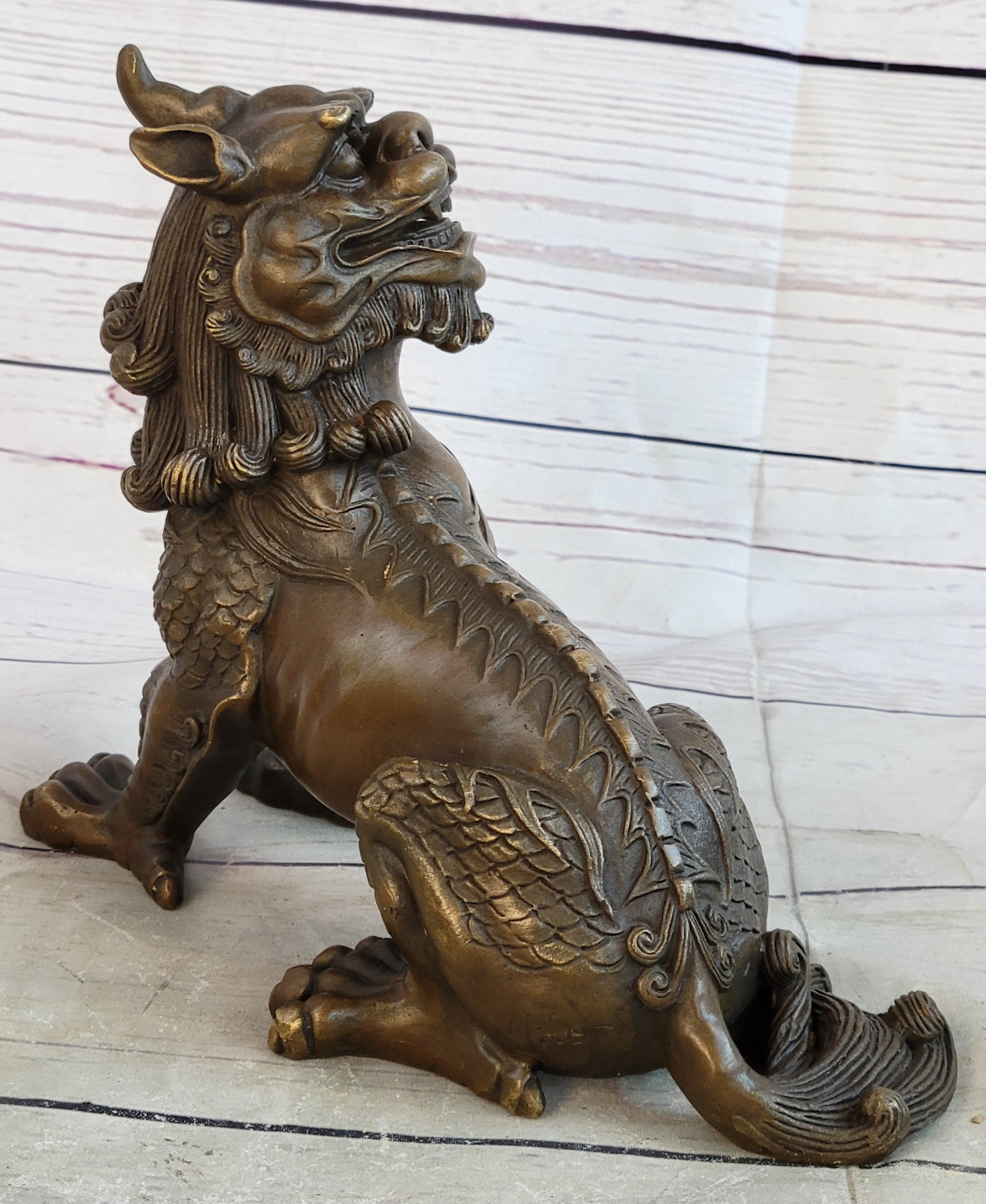 Folk Chinese Bronze Evil Talisman Guardian Door Lion Fu Foo Dog Statue Sale Gift