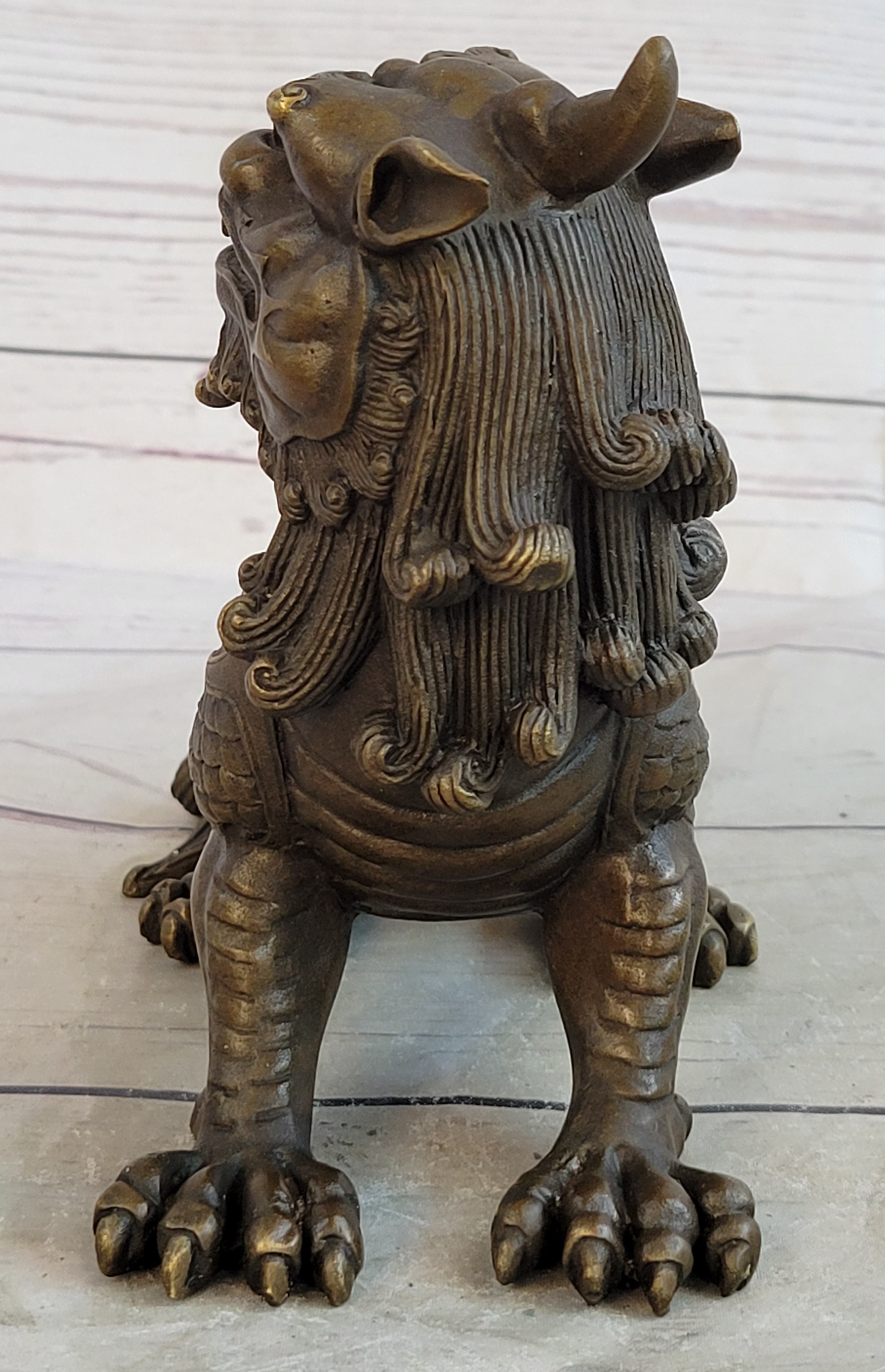Folk Chinese Bronze Evil Talisman Guardian Door Lion Fu Foo Dog Statue Sale Gift