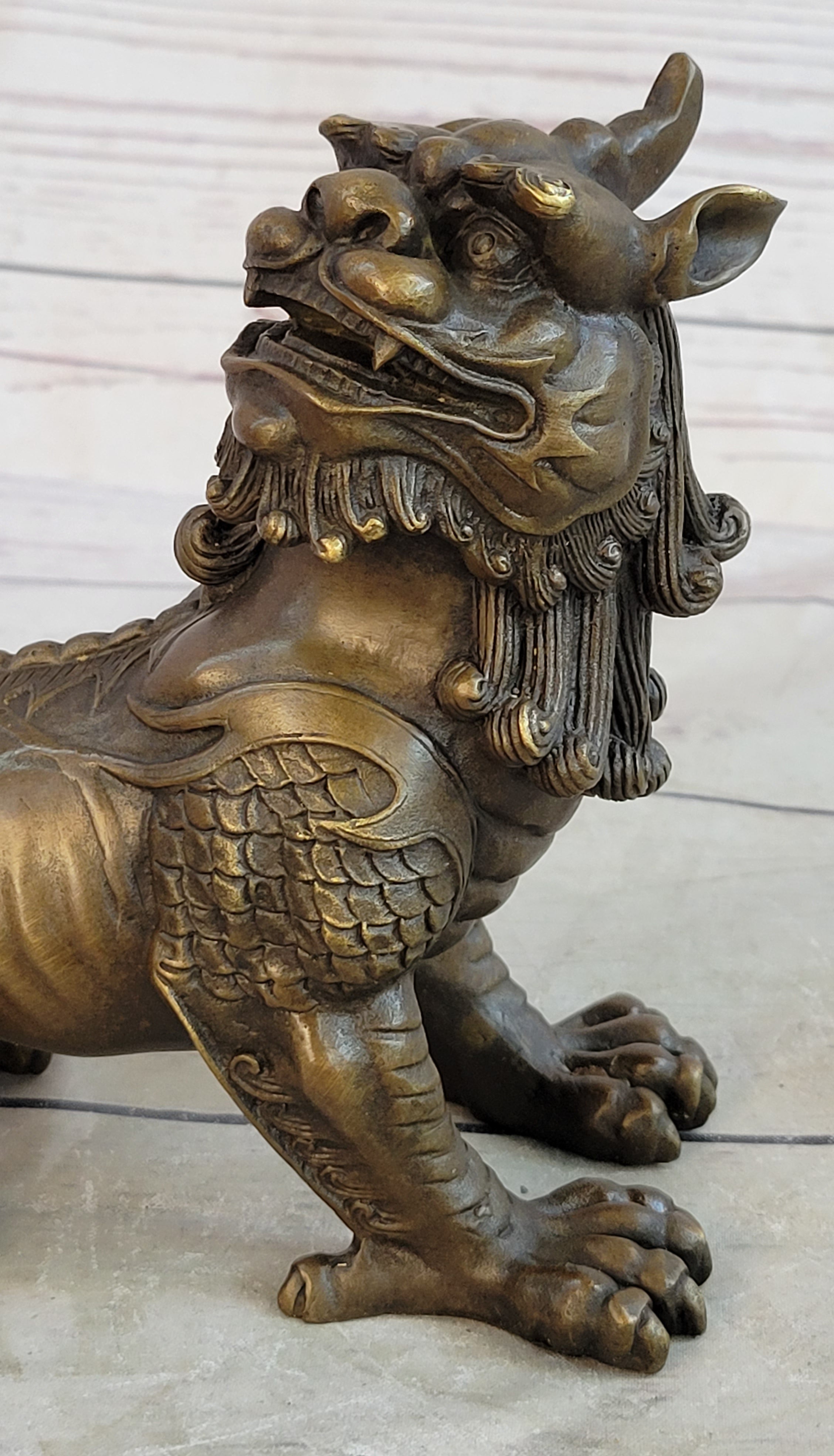 Folk Chinese Bronze Evil Talisman Guardian Door Lion Fu Foo Dog Statue Sale Gift