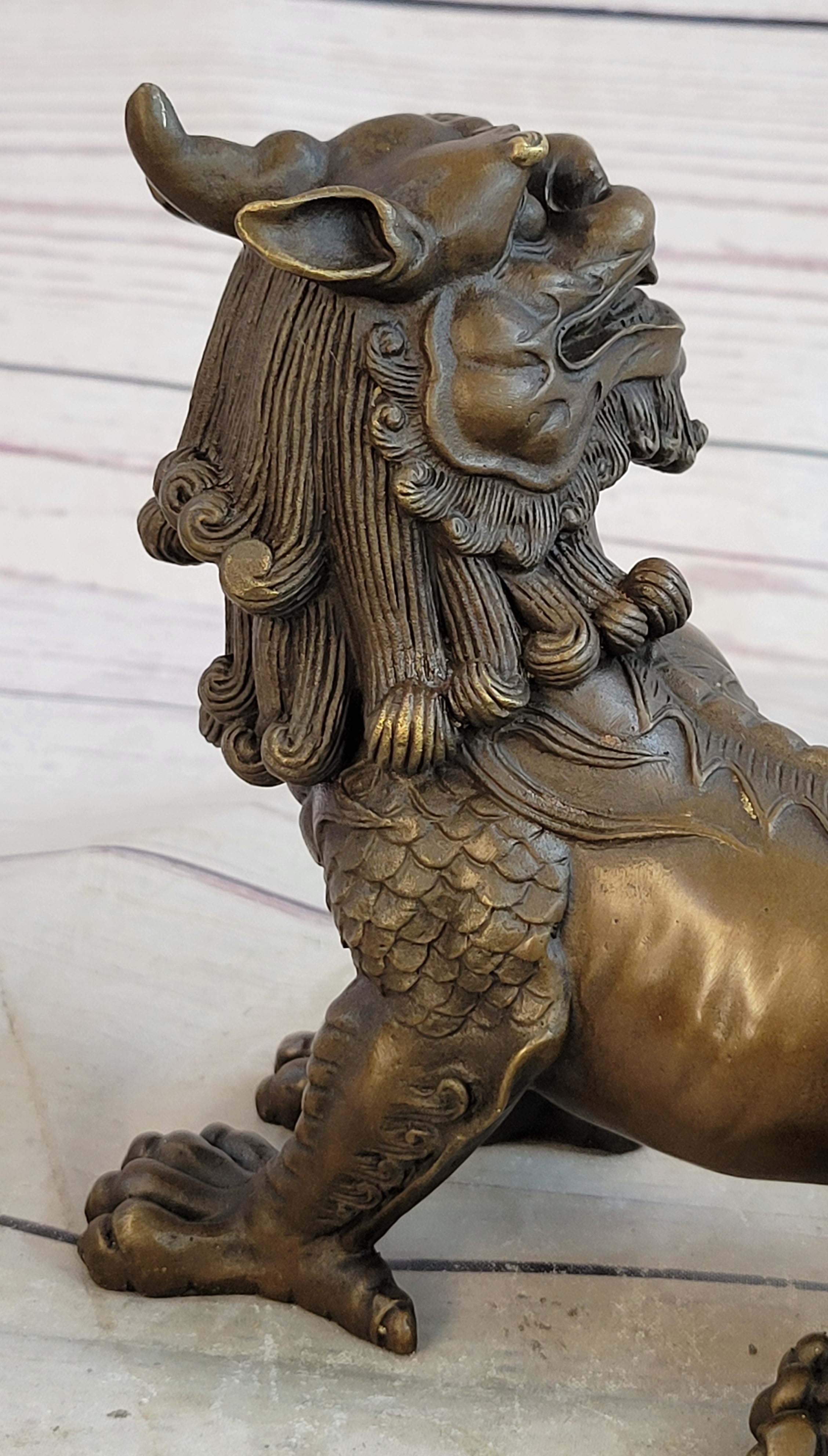 Folk Chinese Bronze Evil Talisman Guardian Door Lion Fu Foo Dog Statue Sale Gift