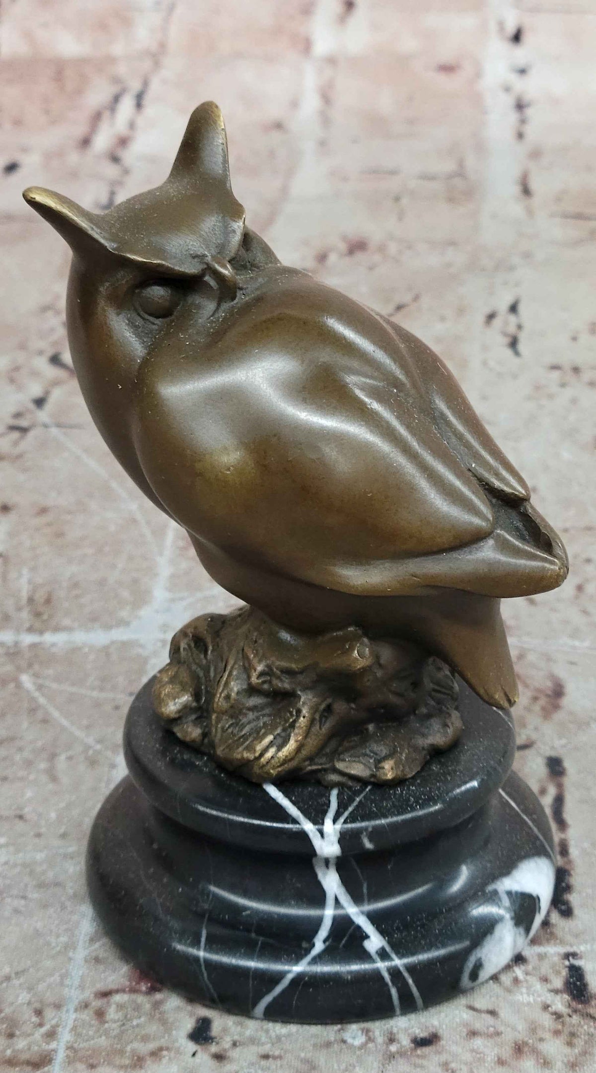 Art Deco Bronze Owl Sculpture – Stylized Bird Statue on Marble Base