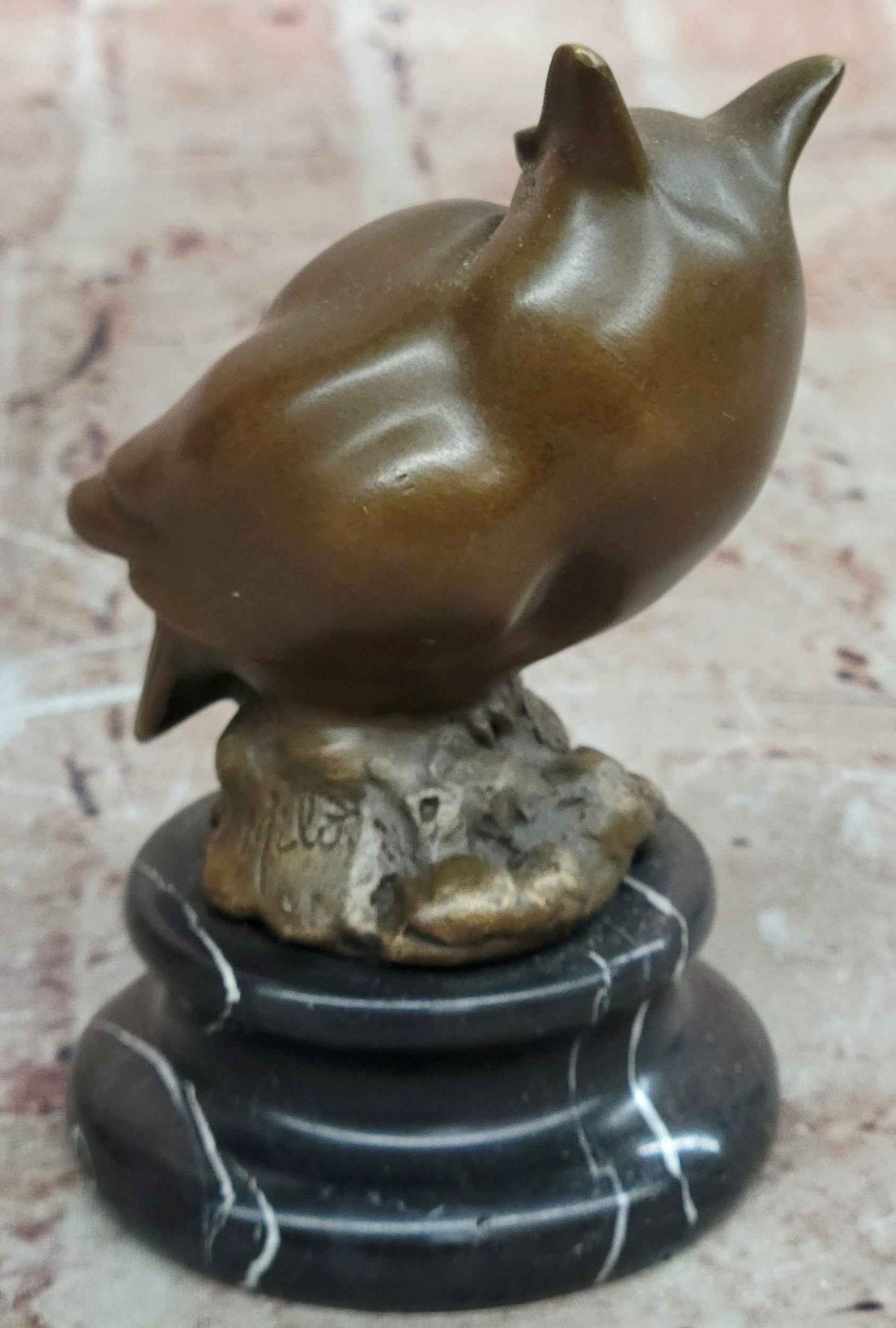 Art Deco Bronze Owl Sculpture – Stylized Bird Statue on Marble Base
