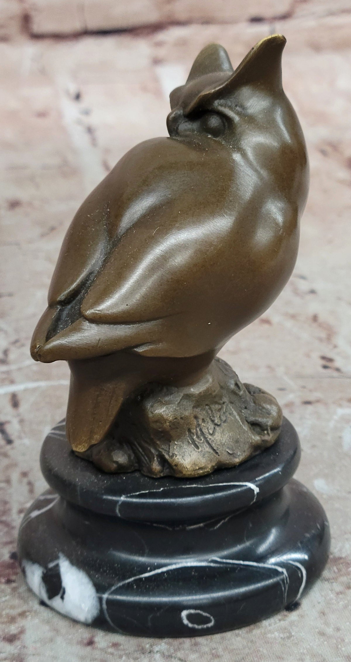 Art Deco Bronze Owl Sculpture – Stylized Bird Statue on Marble Base