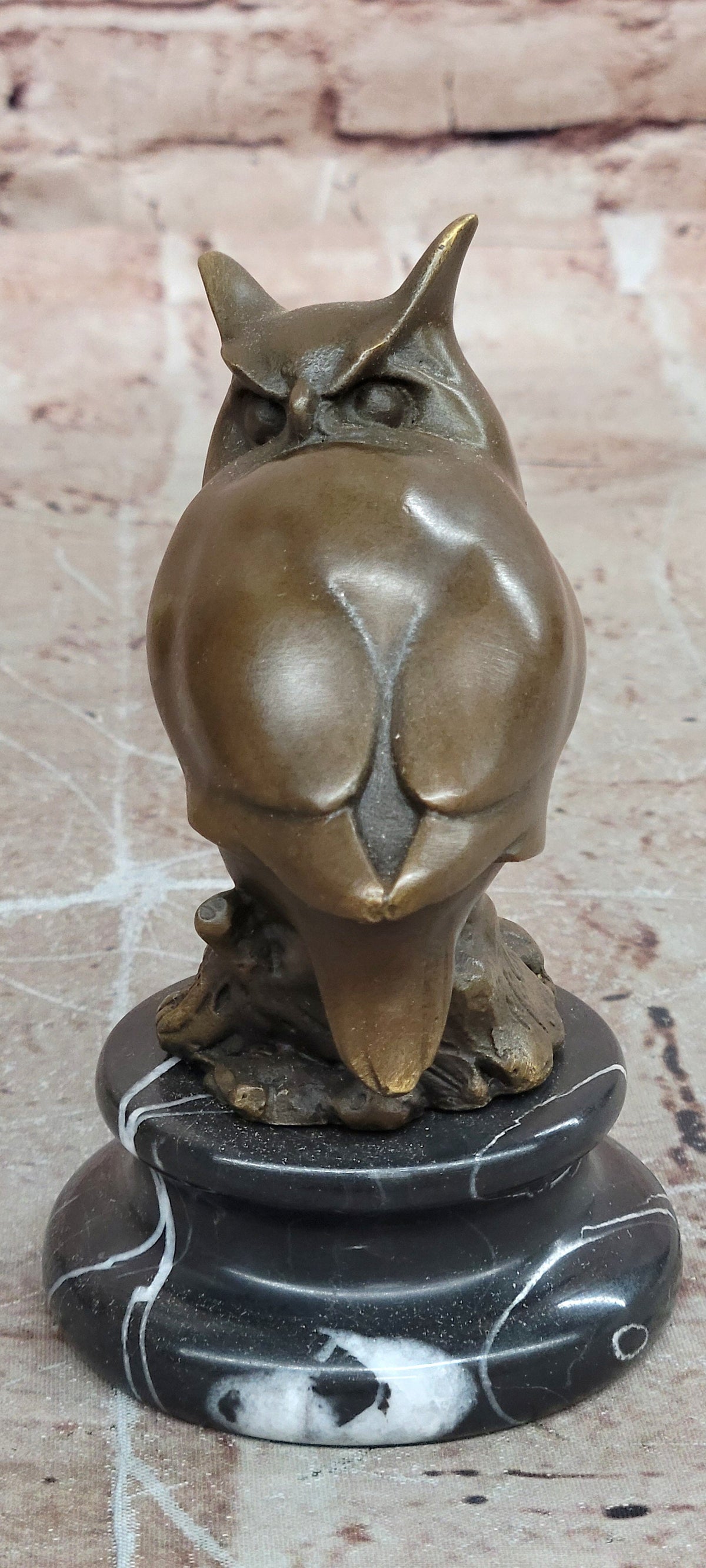 Art Deco Bronze Owl Sculpture – Stylized Bird Statue on Marble Base
