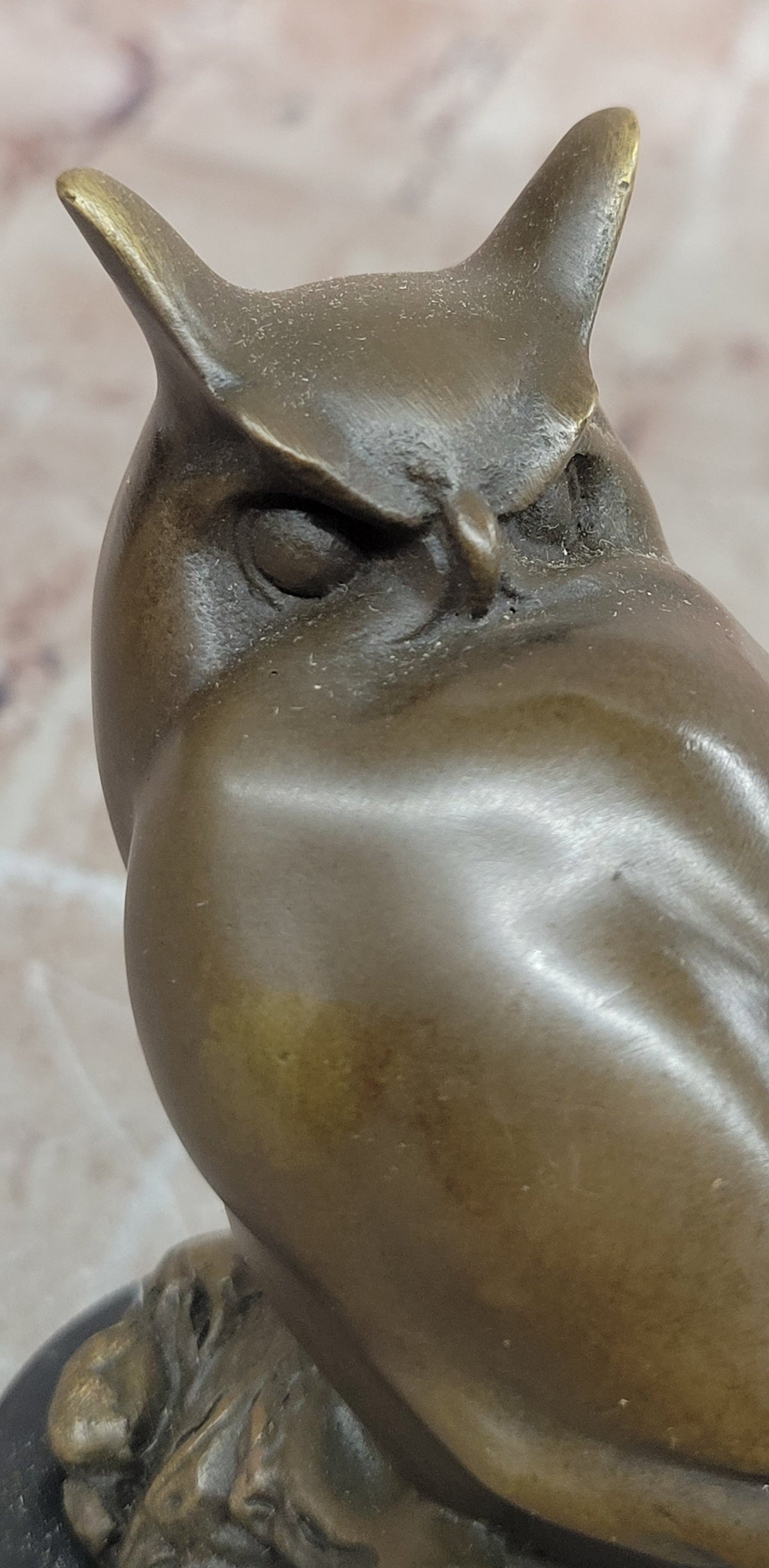 Art Deco Bronze Owl Sculpture – Stylized Bird Statue on Marble Base