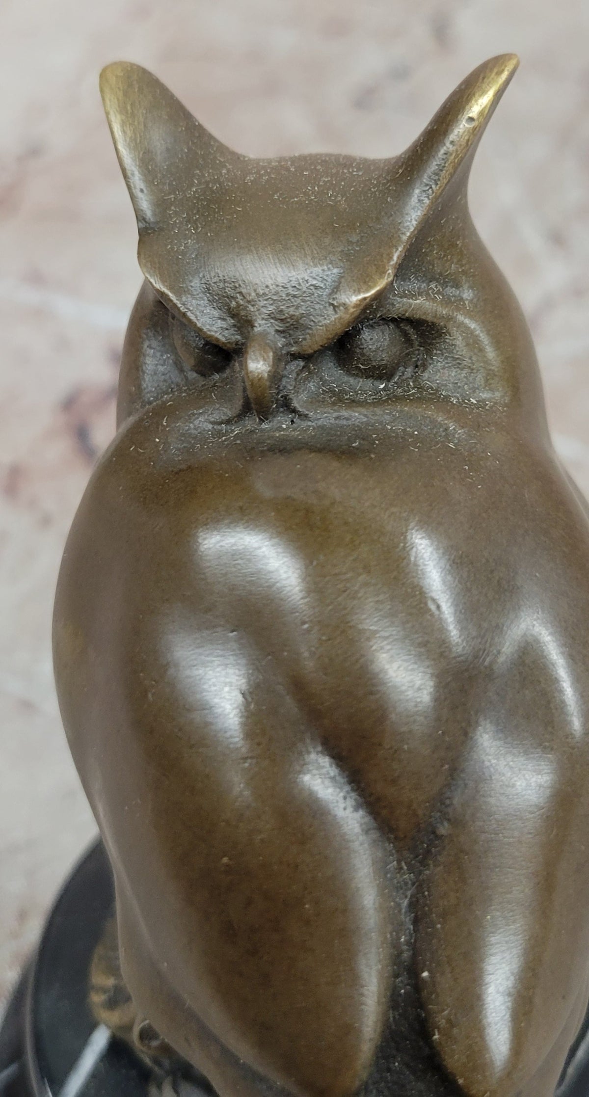 Art Deco Bronze Owl Sculpture – Stylized Bird Statue on Marble Base