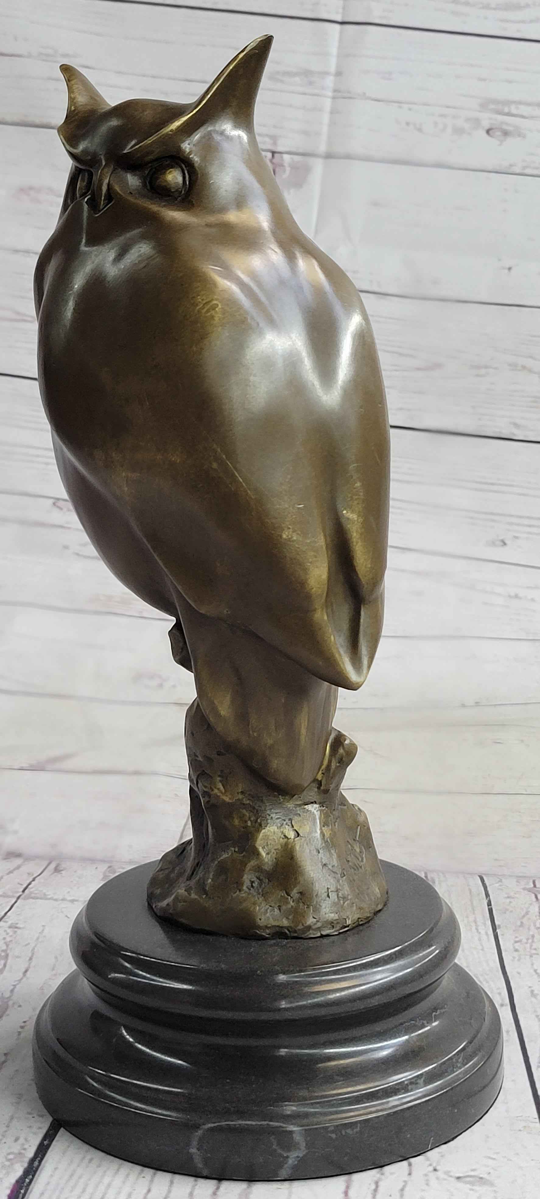 Original Milo Abstract Modern Art Owl Bird Bronze Sculpture Marble Statue Figurine 12" x 5.5"