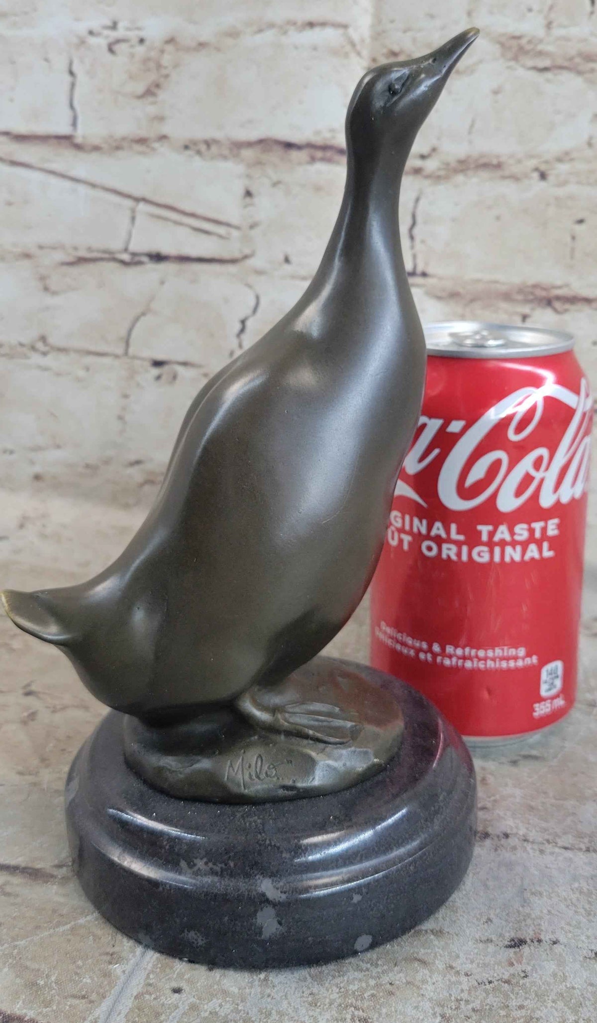 Duck Bird Water Fowl Bronze Sculpture Statue Decor on Marble Base
