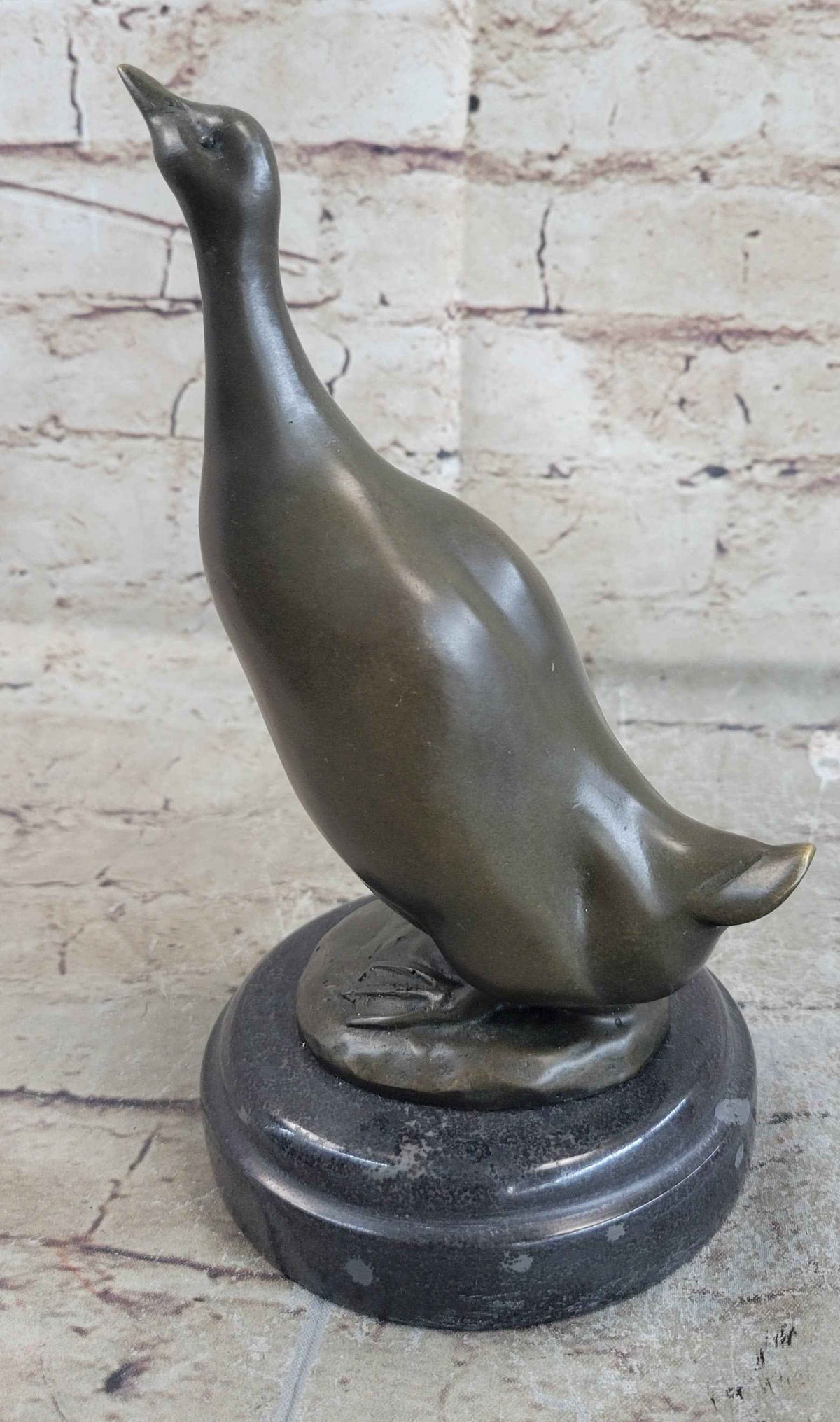 Duck Bird Water Fowl Bronze Sculpture Statue Decor on Marble Base