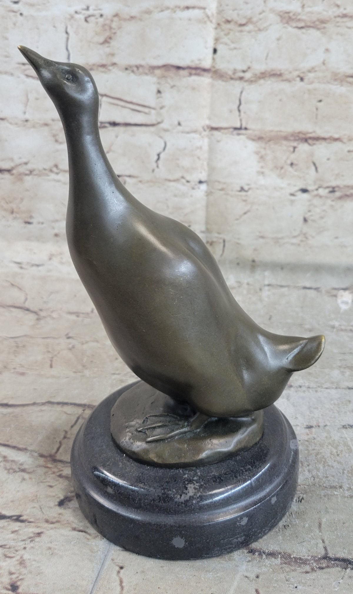 Duck Bird Water Fowl Bronze Sculpture Statue Decor on Marble Base