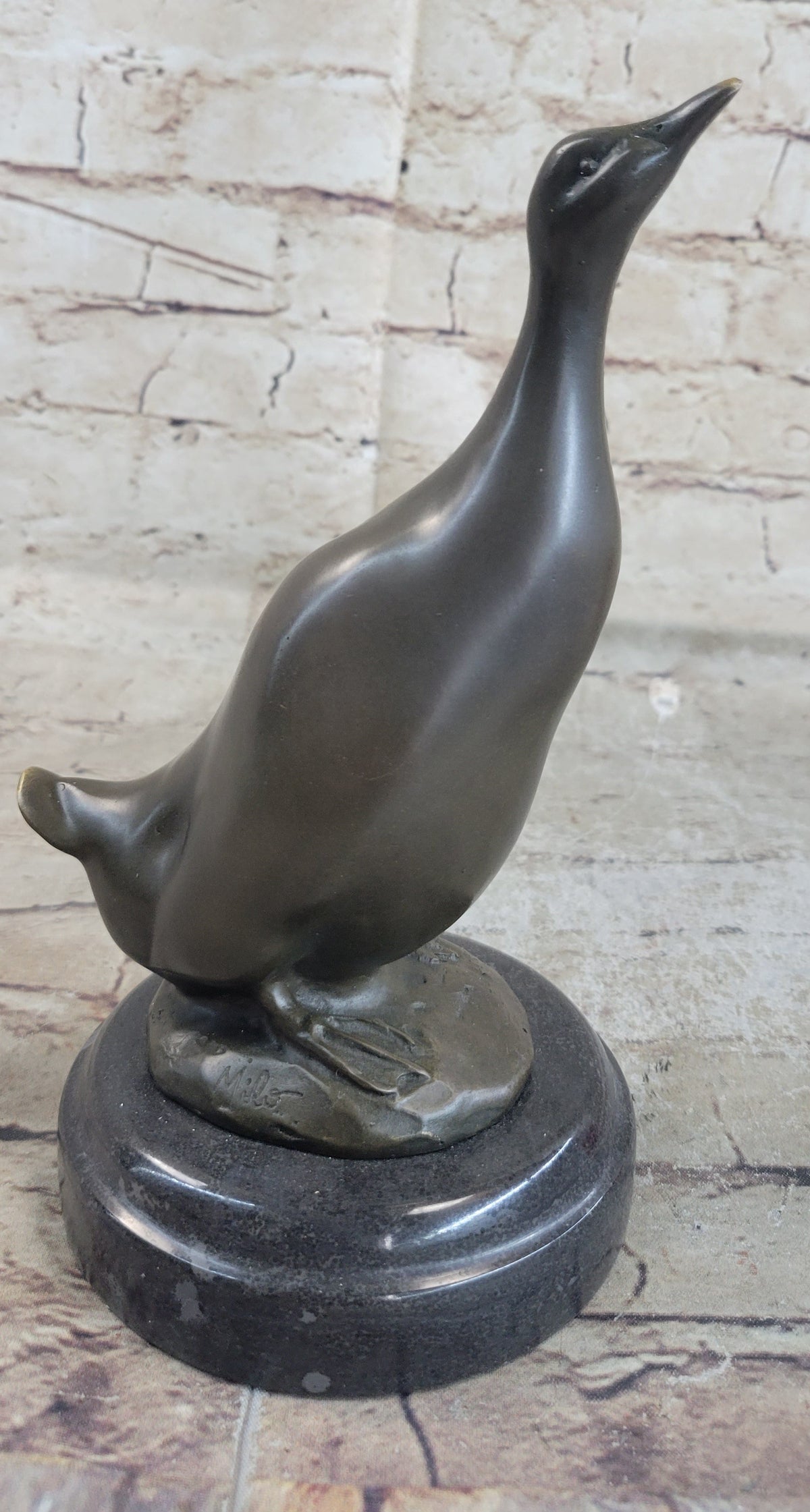 Duck Bird Water Fowl Bronze Sculpture Statue Decor on Marble Base