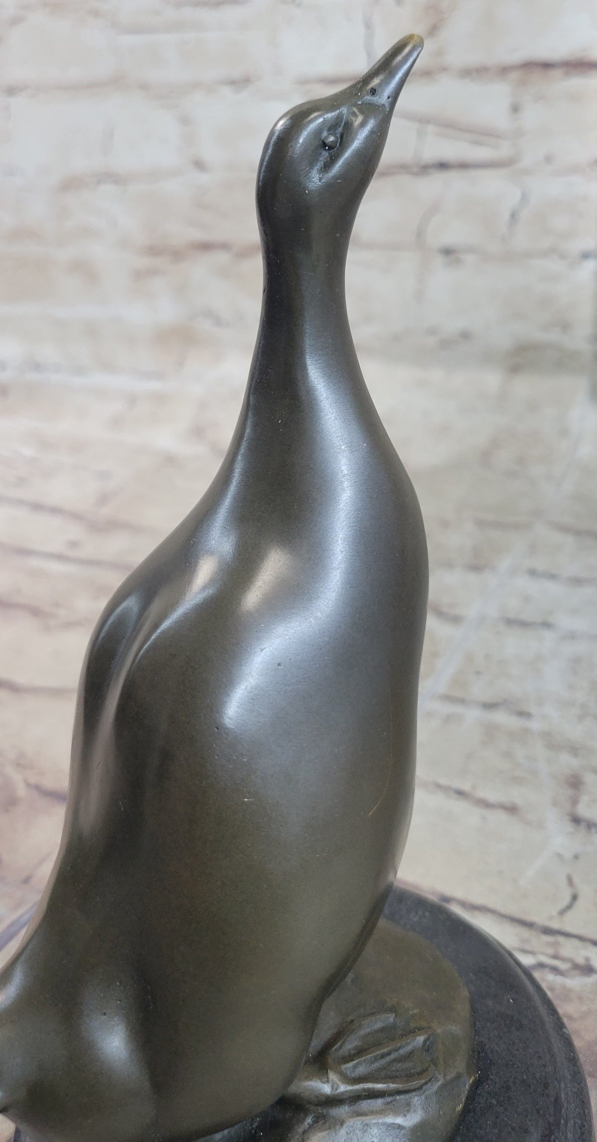 Duck Bird Water Fowl Bronze Sculpture Statue Decor on Marble Base