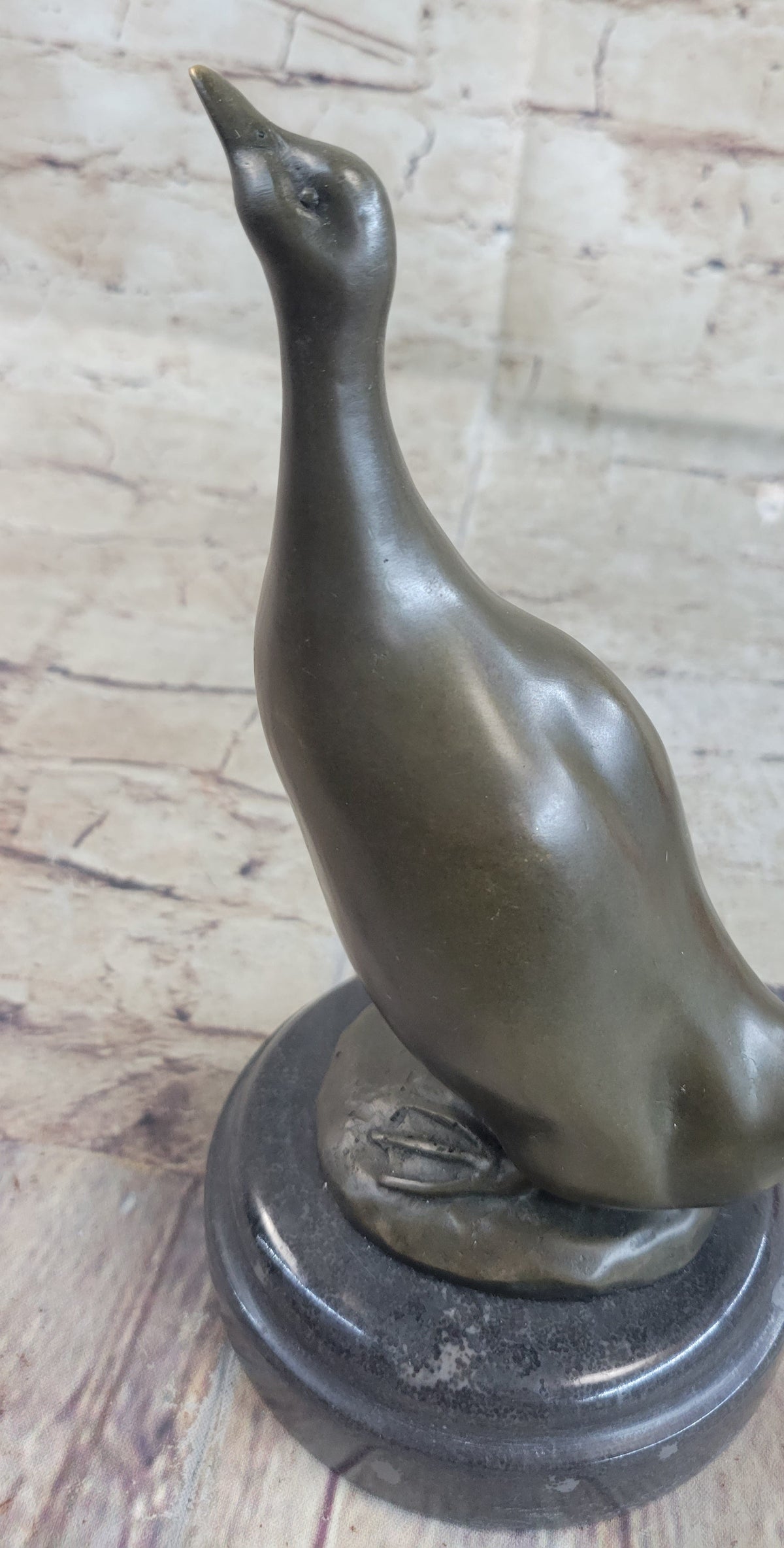 Duck Bird Water Fowl Bronze Sculpture Statue Decor on Marble Base