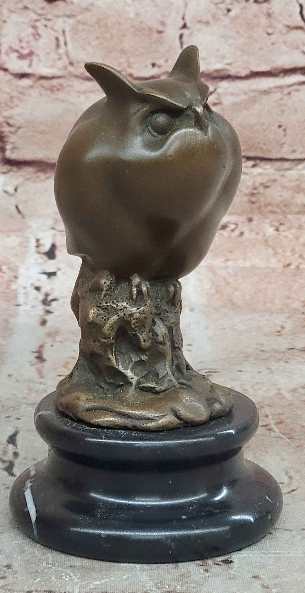 Bronze Owl Sculpture – Art Deco Stylized Bird Statue on Marble Base