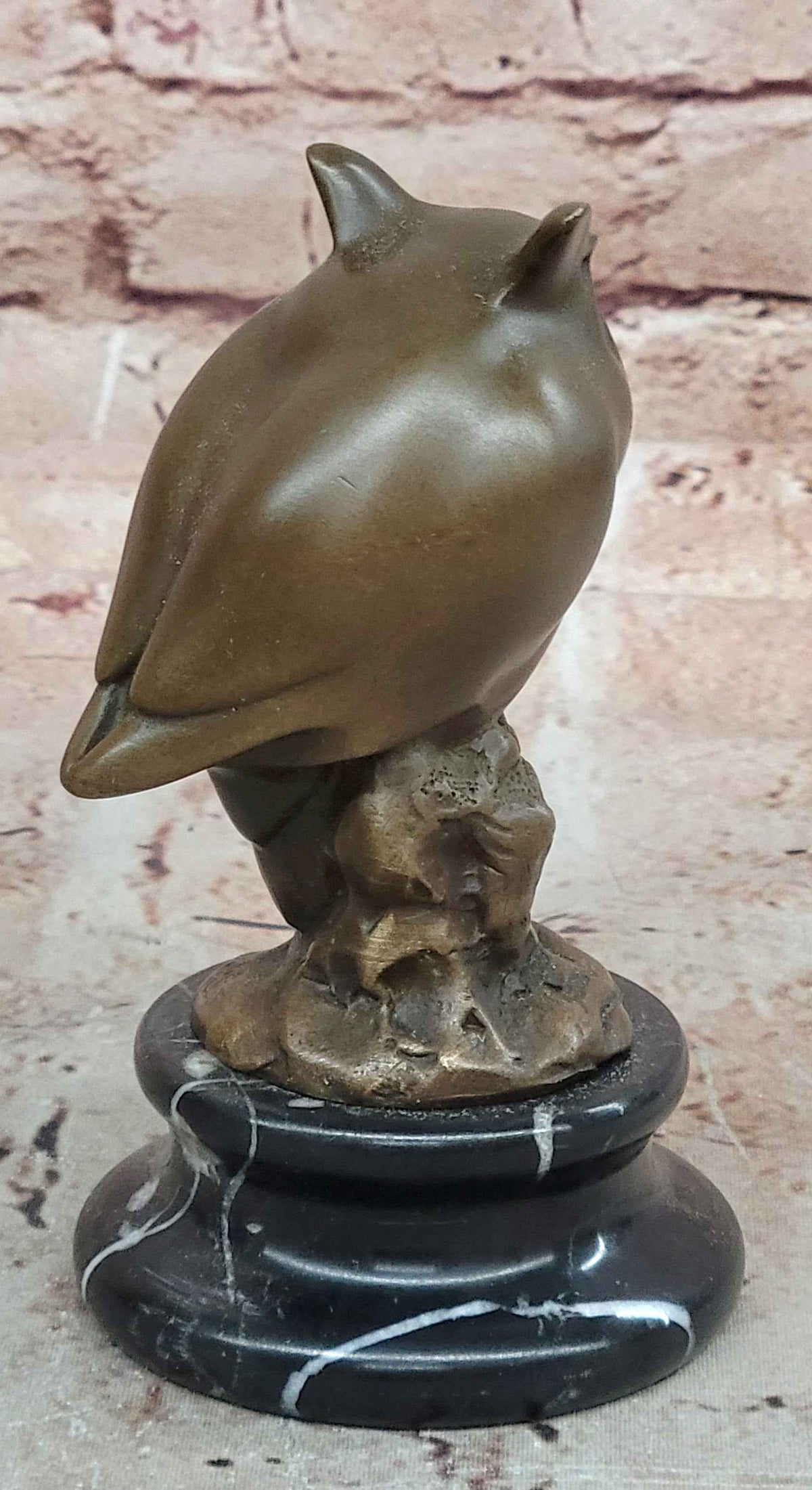 Bronze Owl Sculpture – Art Deco Stylized Bird Statue on Marble Base