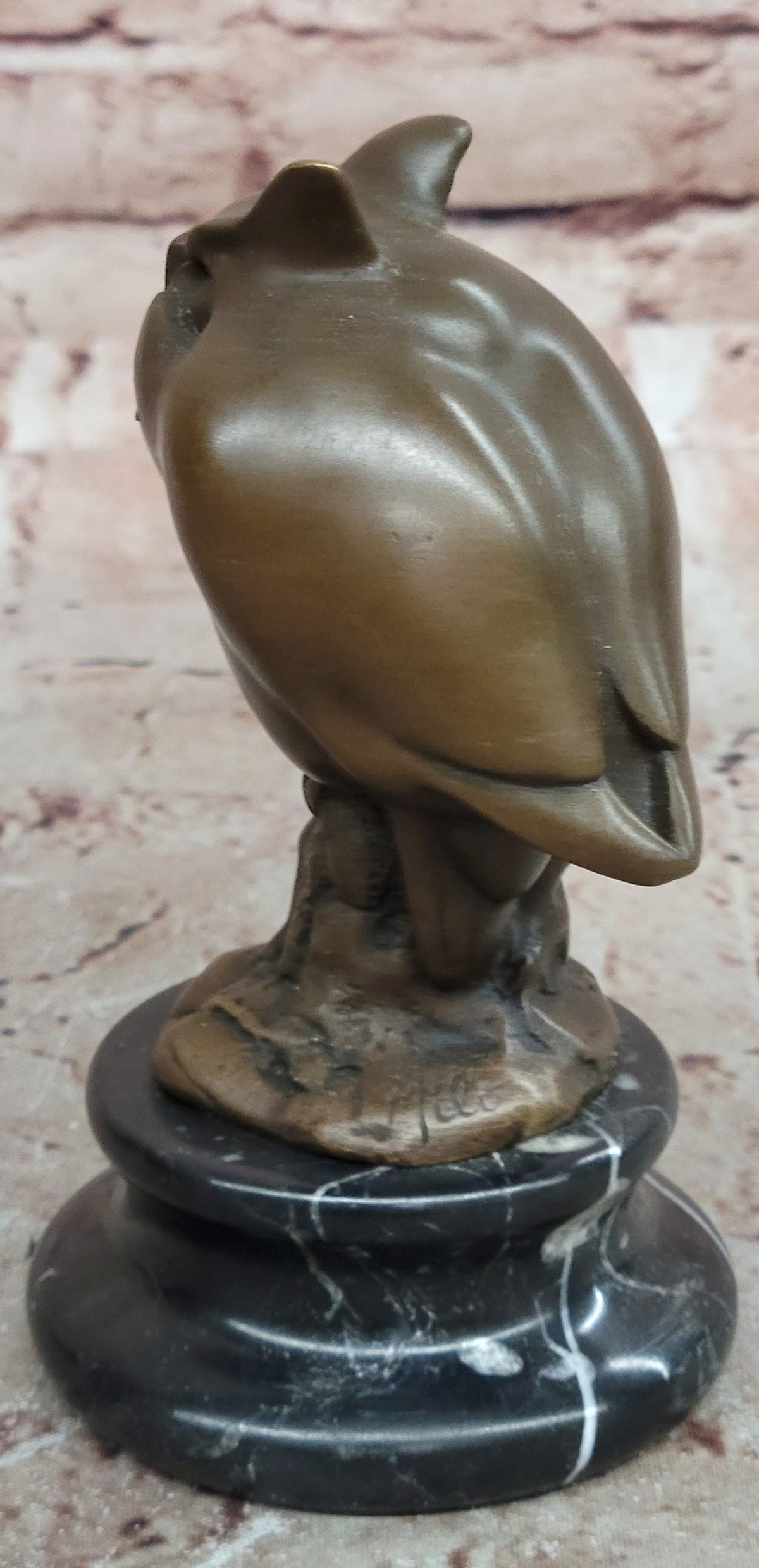 Bronze Owl Sculpture – Art Deco Stylized Bird Statue on Marble Base