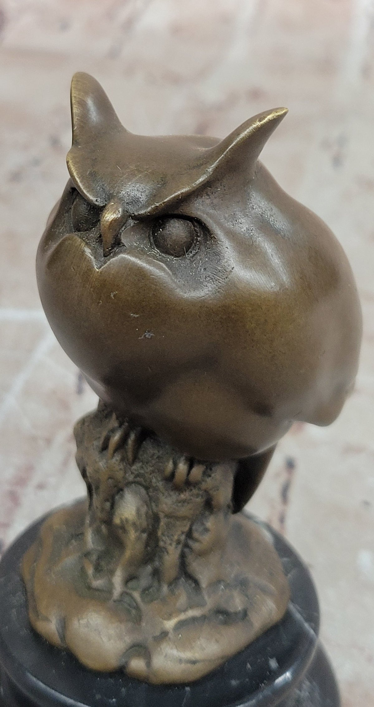 Bronze Owl Sculpture – Art Deco Stylized Bird Statue on Marble Base