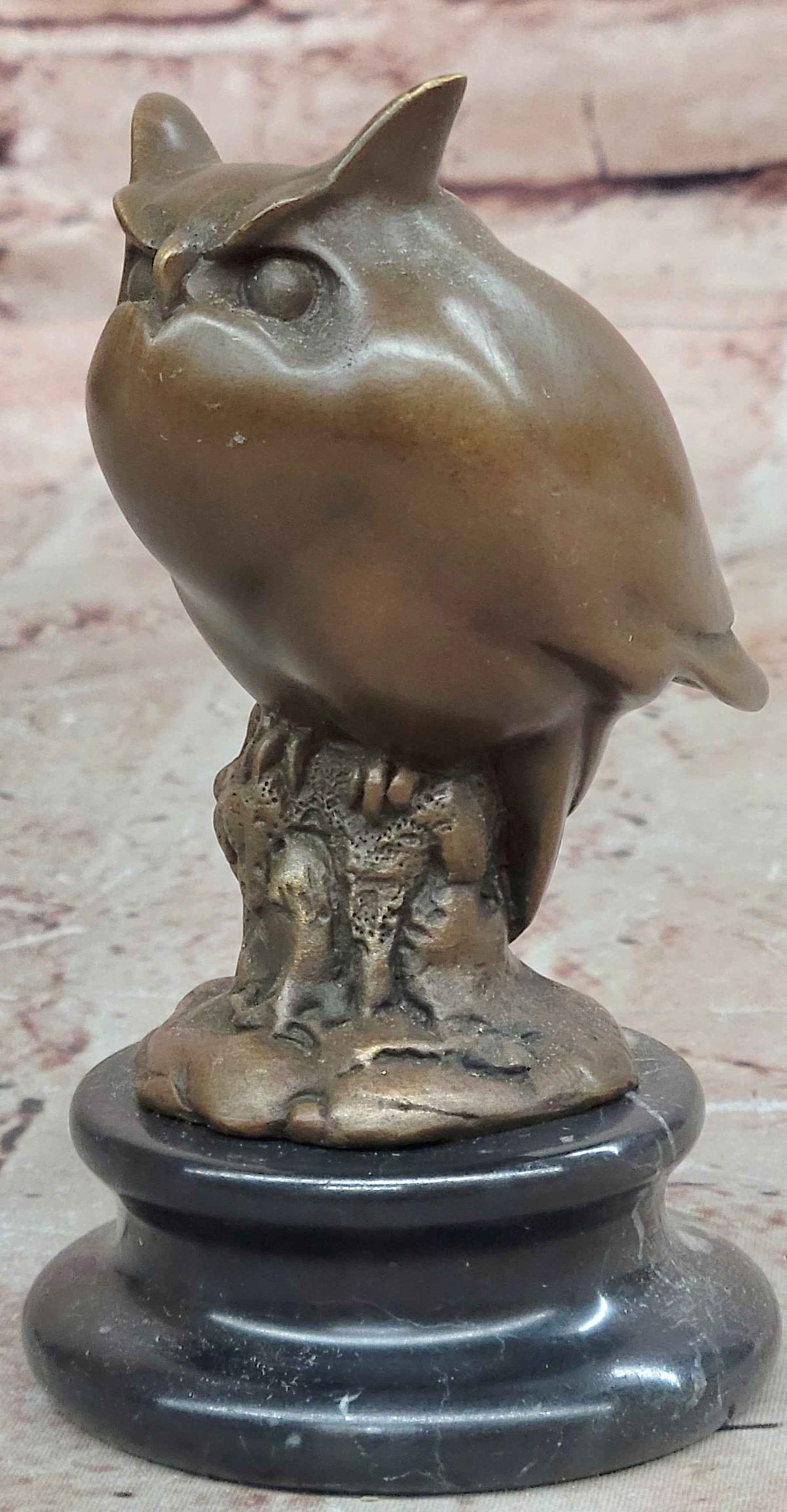 Bronze Owl Sculpture – Art Deco Stylized Bird Statue on Marble Base