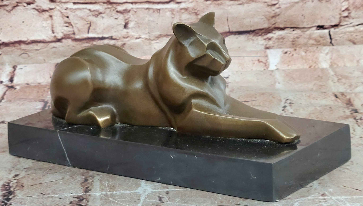 Signed Original Milo Modernist Cat Bronze Sculpture Cubist Design Artwork