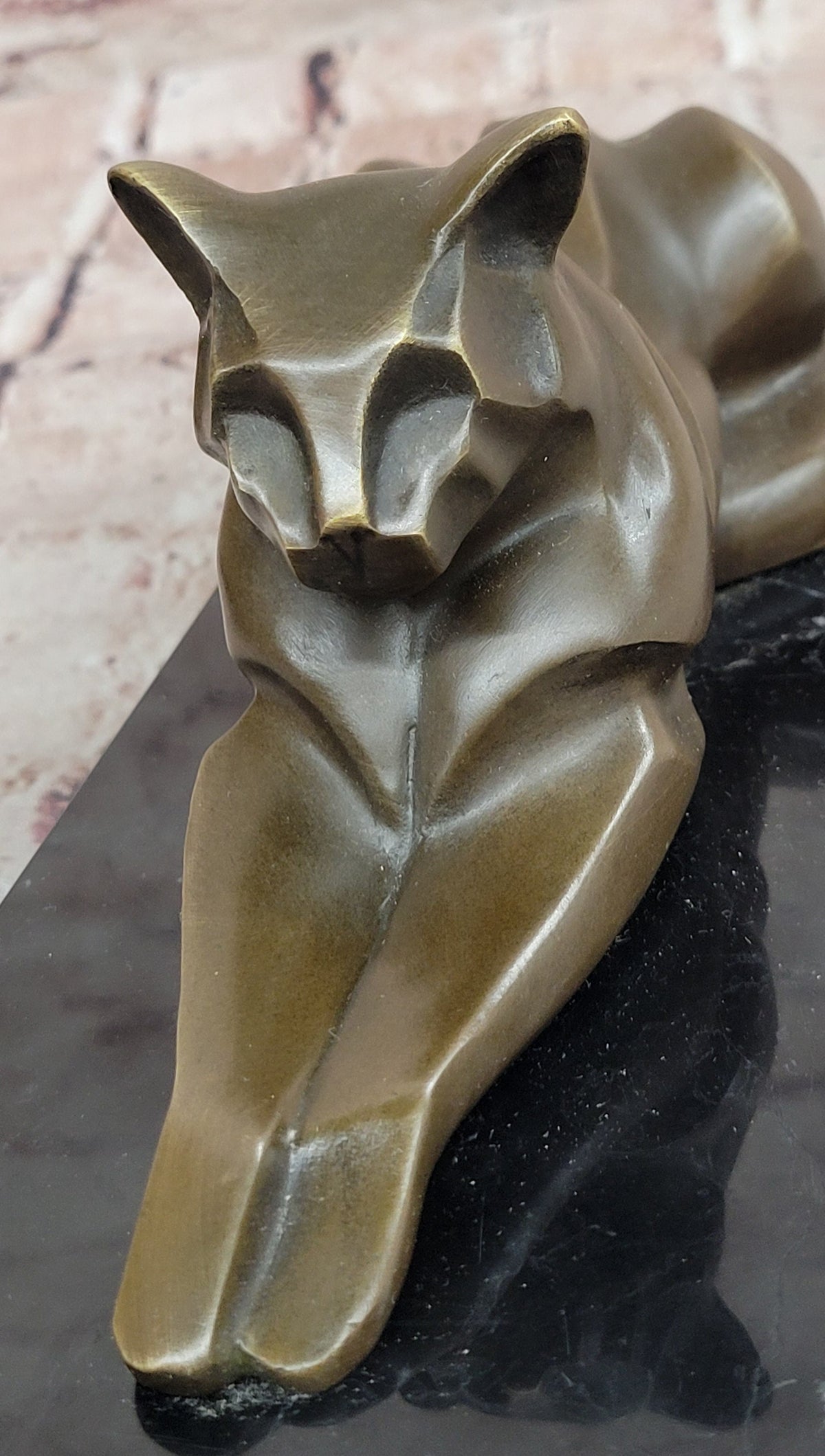 Signed Original Milo Modernist Cat Bronze Sculpture Cubist Design Artwork