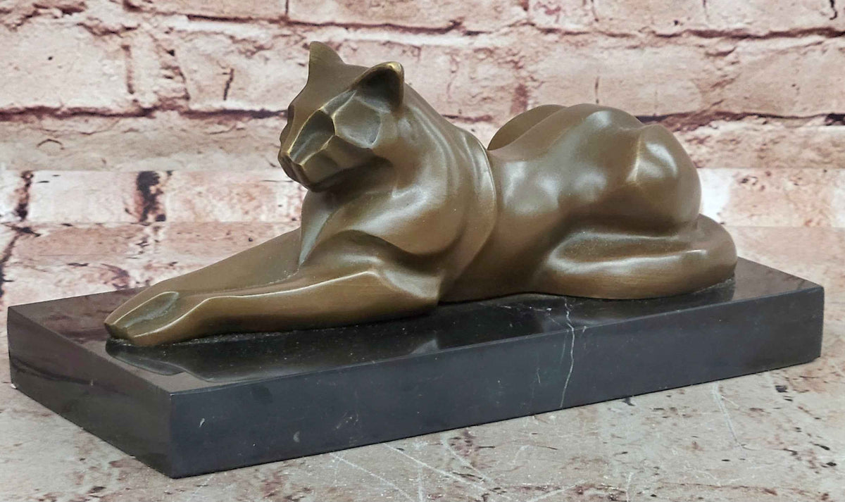 Signed Original Milo Modernist Cat Bronze Sculpture Cubist Design Artwork