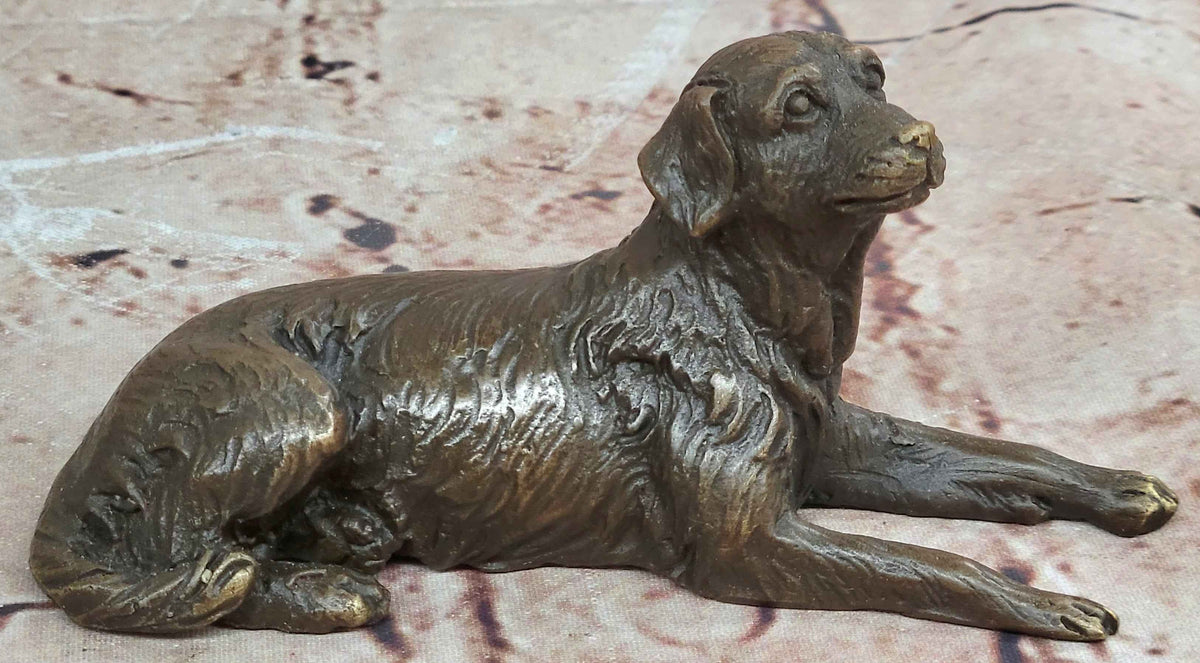Bronze Reclining Dog Sculpture – Resting Canine Figurative Art Statue