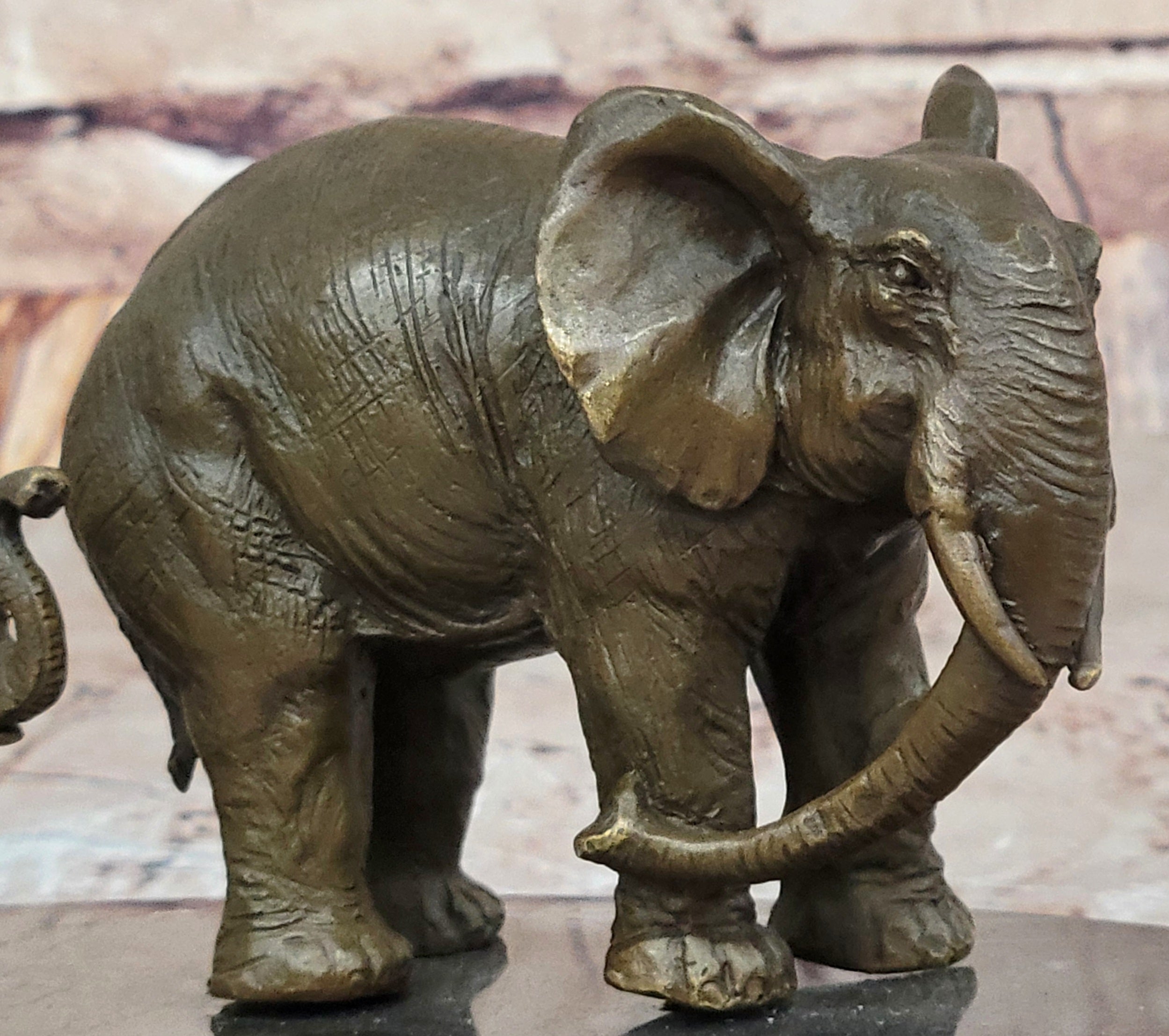 Mother and Child Elephant & Calf Barye Bronze Sculpture on Marble Base