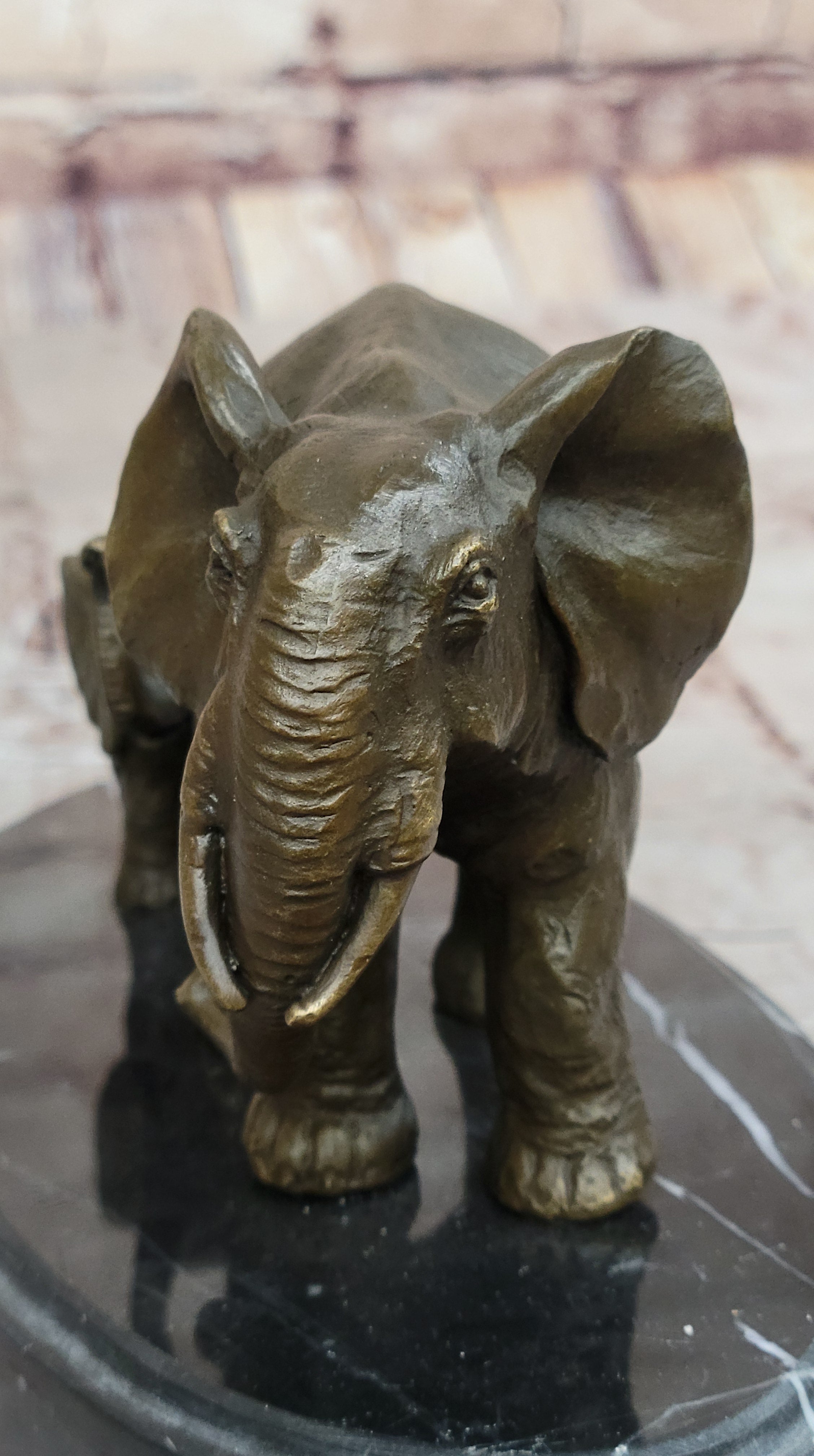 Mother and Child Elephant & Calf Barye Bronze Sculpture on Marble Base