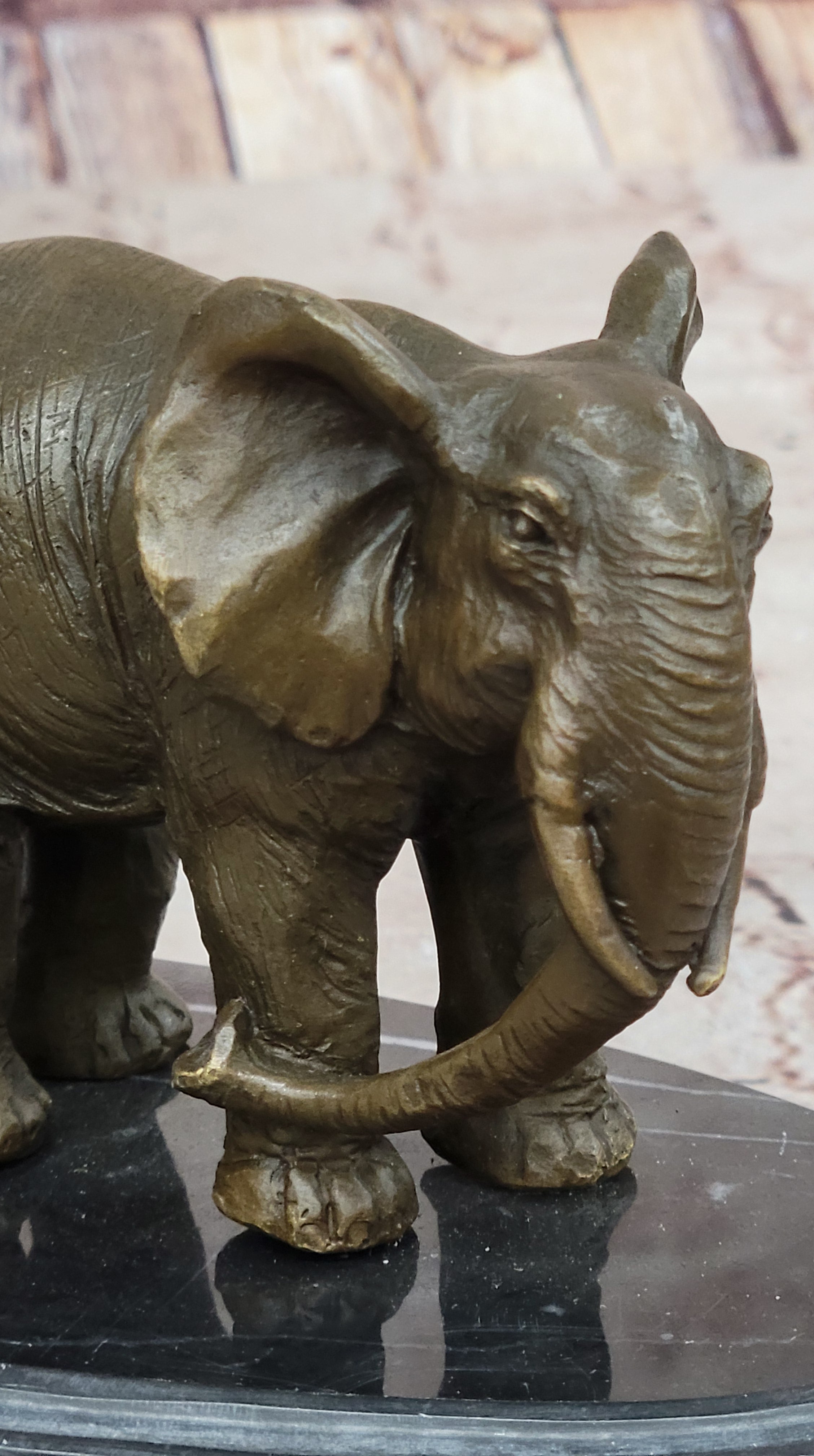 Mother and Child Elephant & Calf Barye Bronze Sculpture on Marble Base