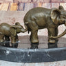 Mother and Child Elephant & Calf Barye Bronze Sculpture on Marble Base