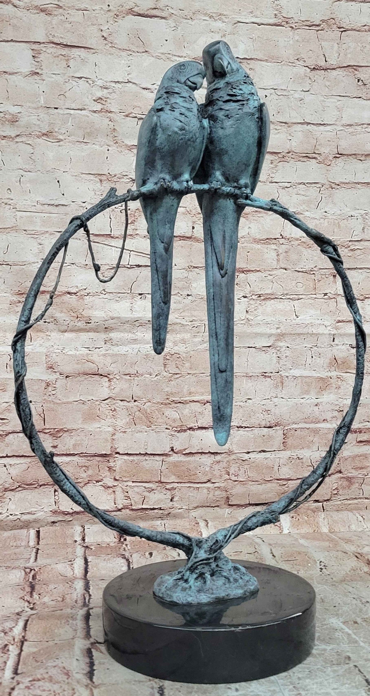 Bronze Parrot Pair Sculpture Lovebirds Branch Decor