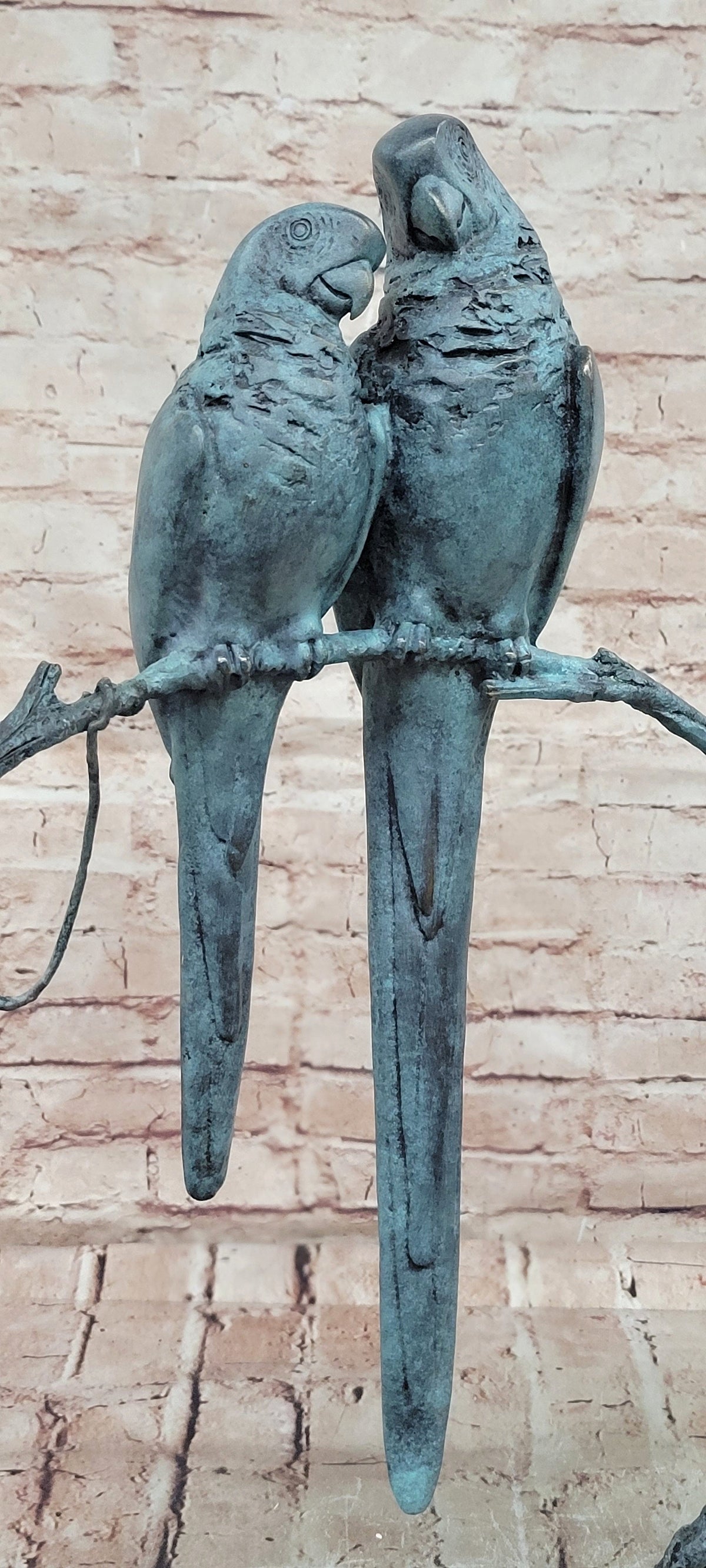 Bronze Parrot Pair Sculpture Lovebirds Branch Decor