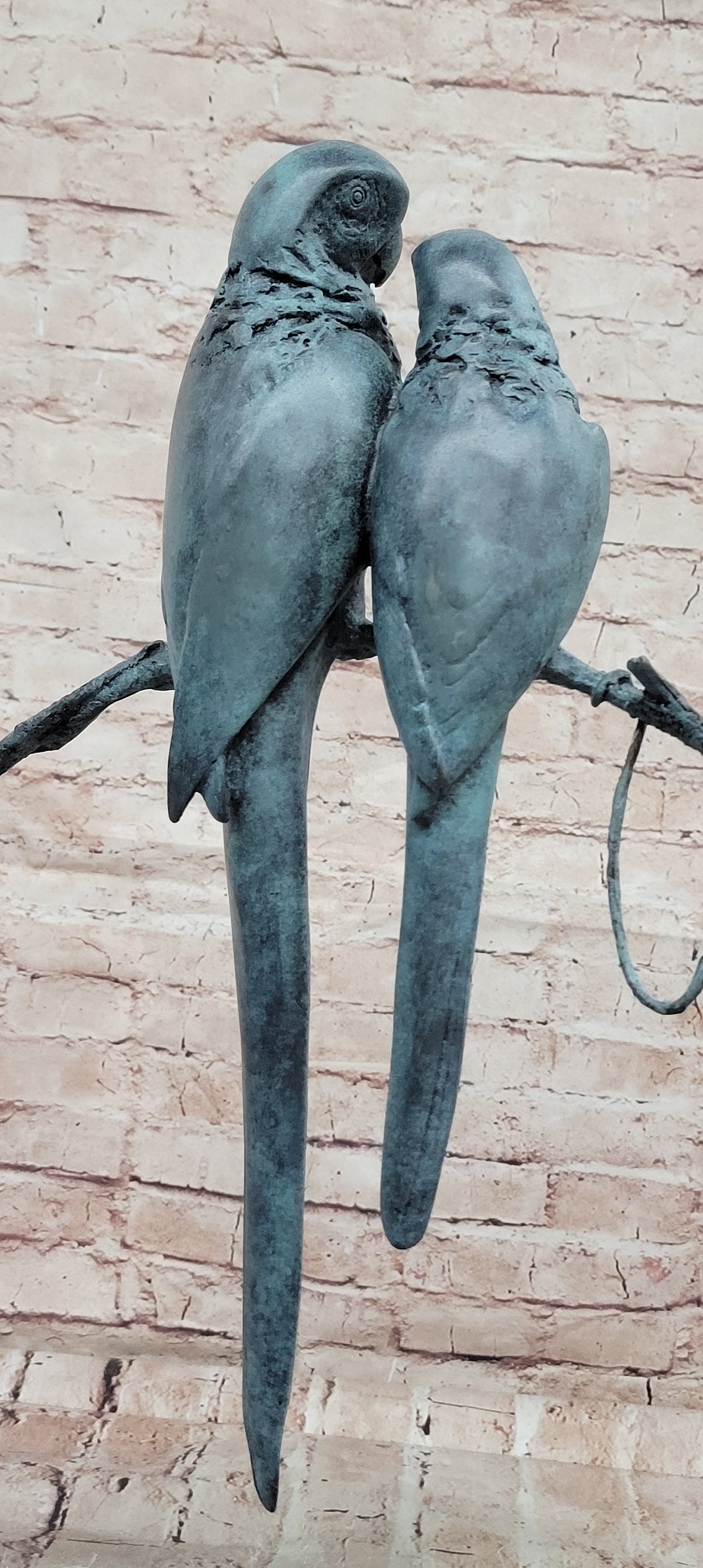 Bronze Parrot Pair Sculpture Lovebirds Branch Decor