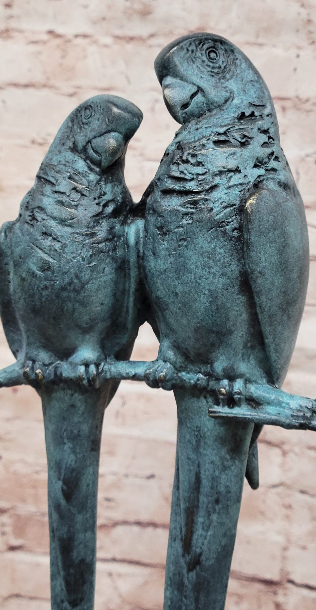 Bronze Parrot Pair Sculpture Lovebirds Branch Decor
