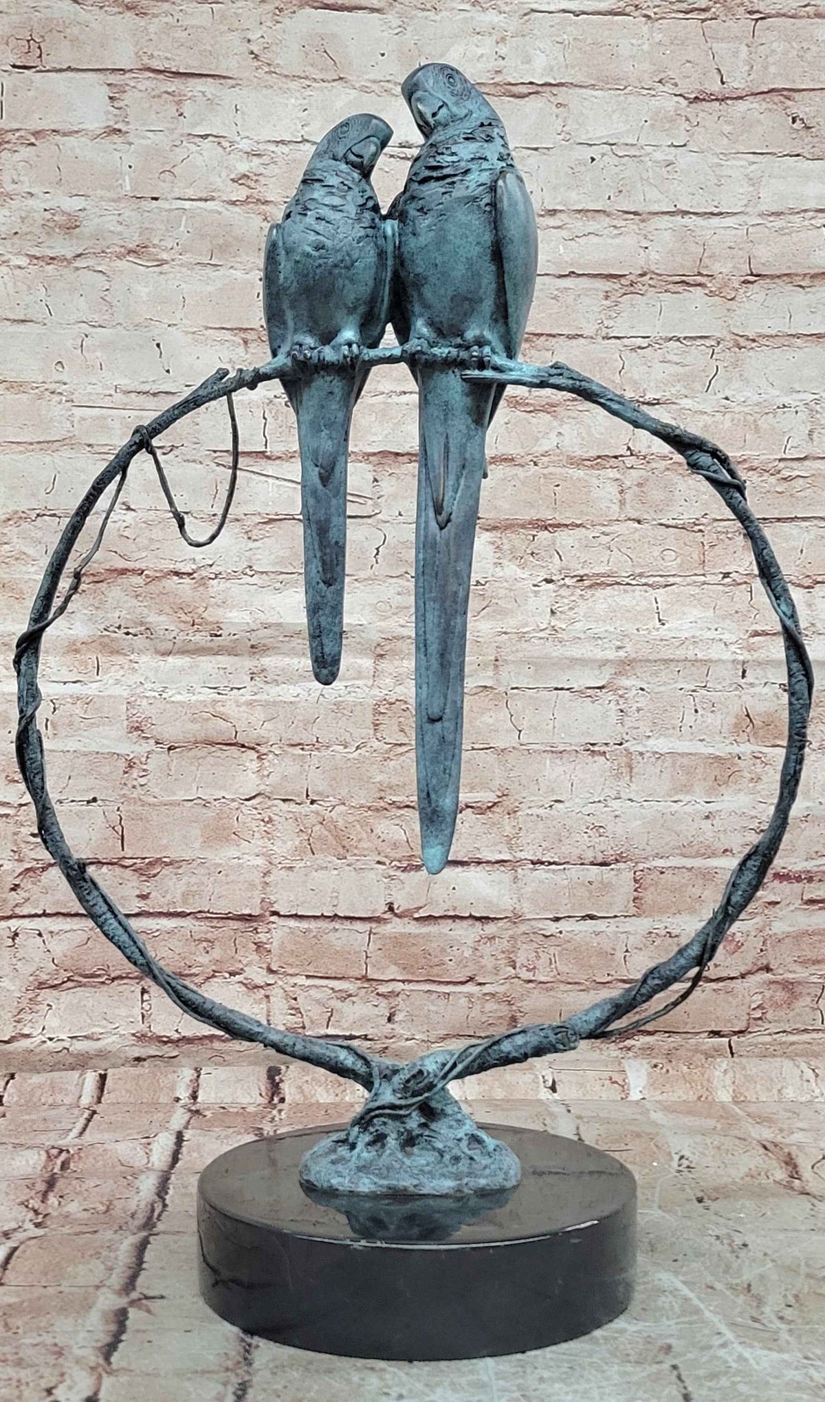 Bronze Parrot Pair Sculpture Lovebirds Branch Decor