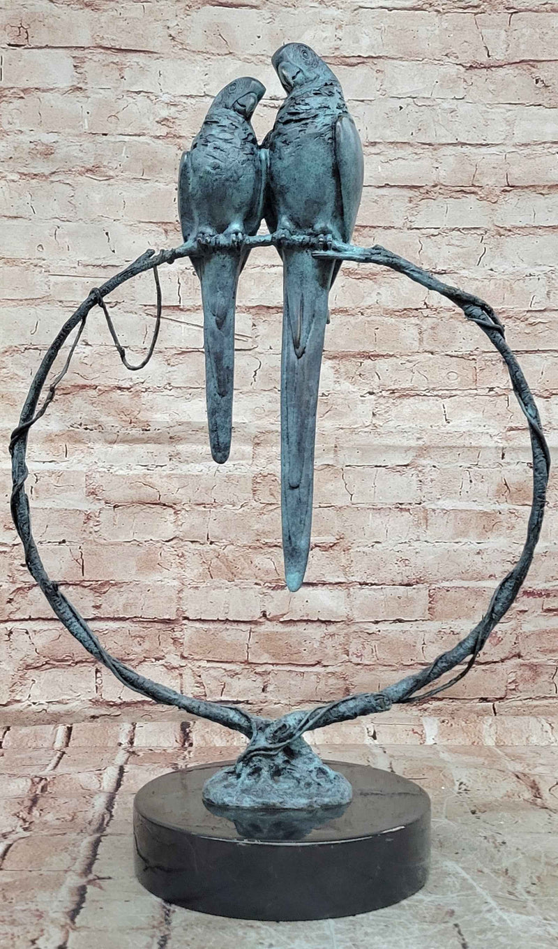Bronze Parrot Pair Sculpture Lovebirds Branch Decor