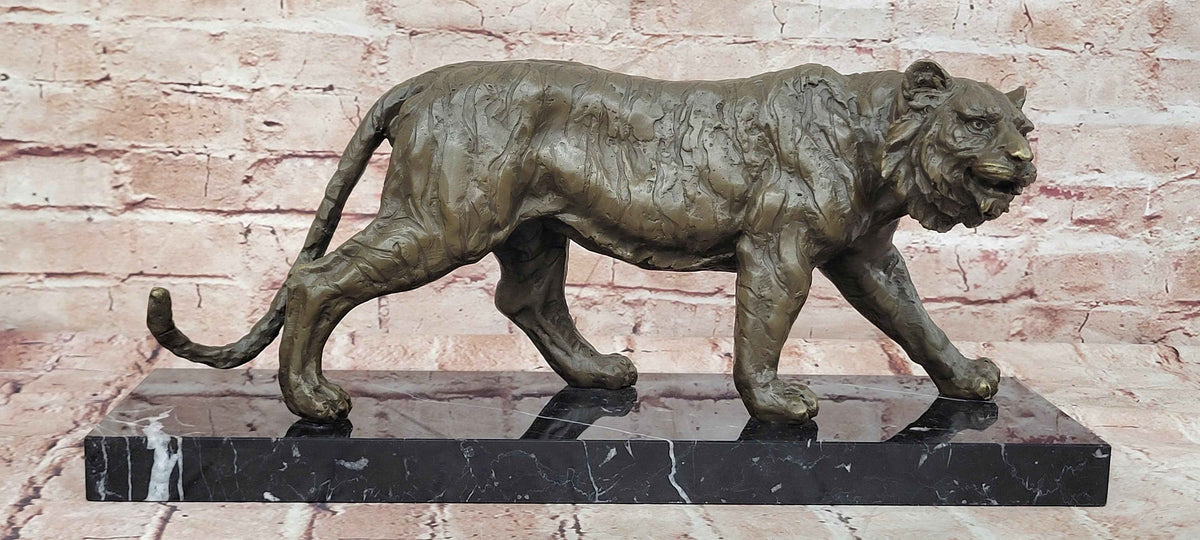 Bronze Walking Tiger Sculpture Wildlife Cat Statue Art