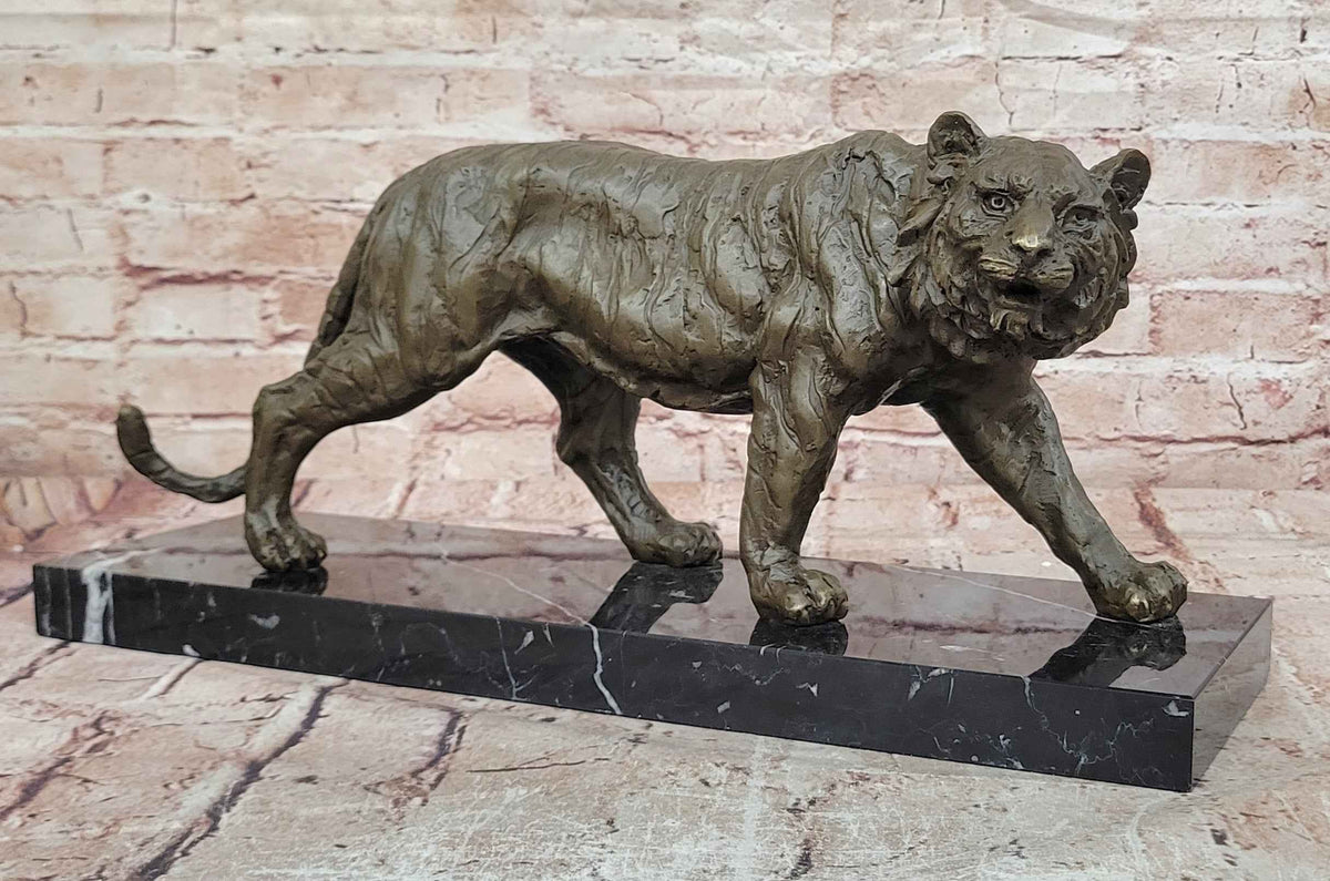 Bronze Walking Tiger Sculpture Wildlife Cat Statue Art