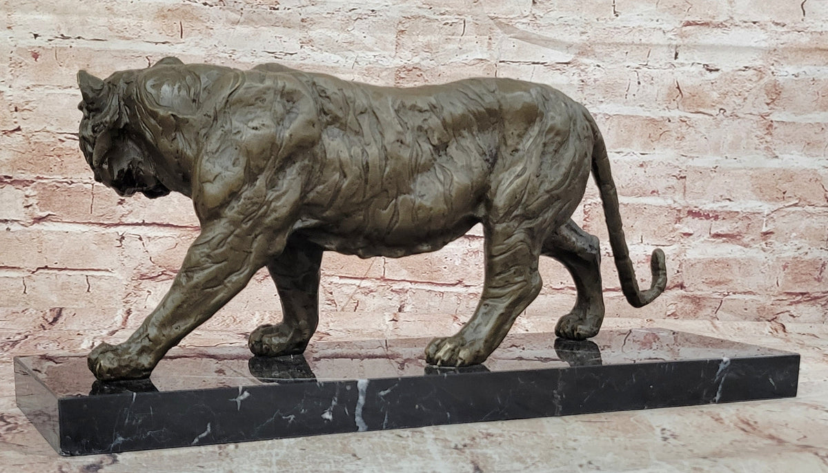 Bronze Walking Tiger Sculpture Wildlife Cat Statue Art