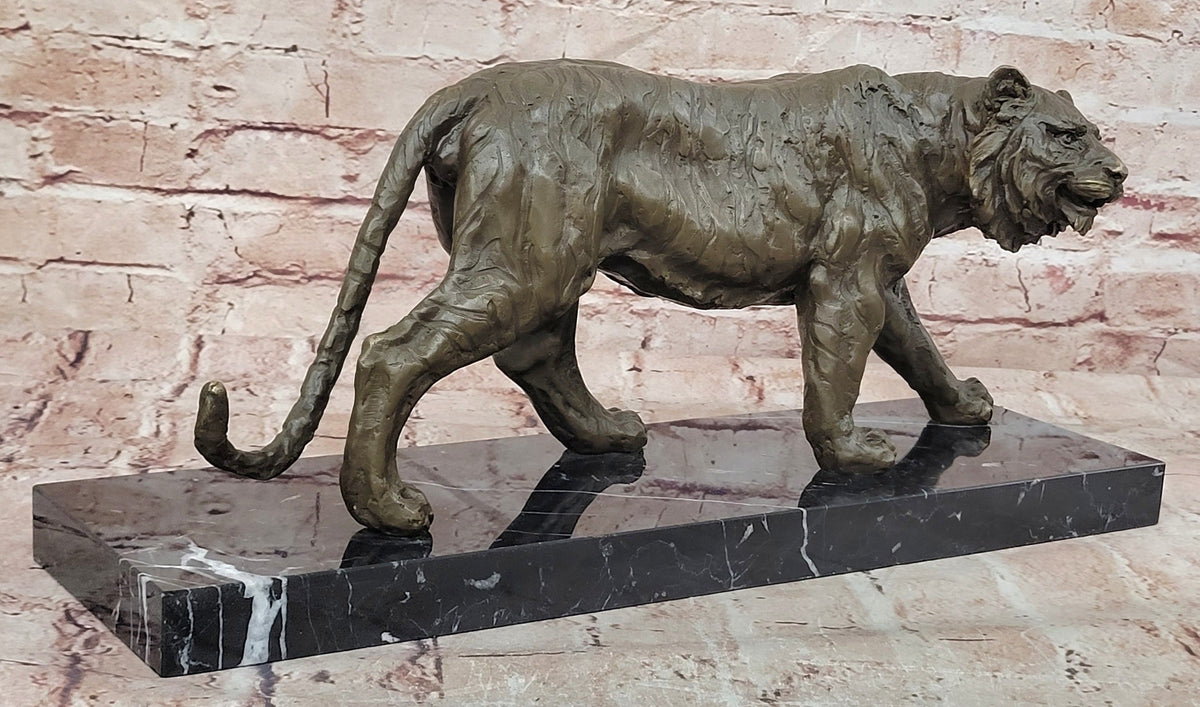 Bronze Walking Tiger Sculpture Wildlife Cat Statue Art